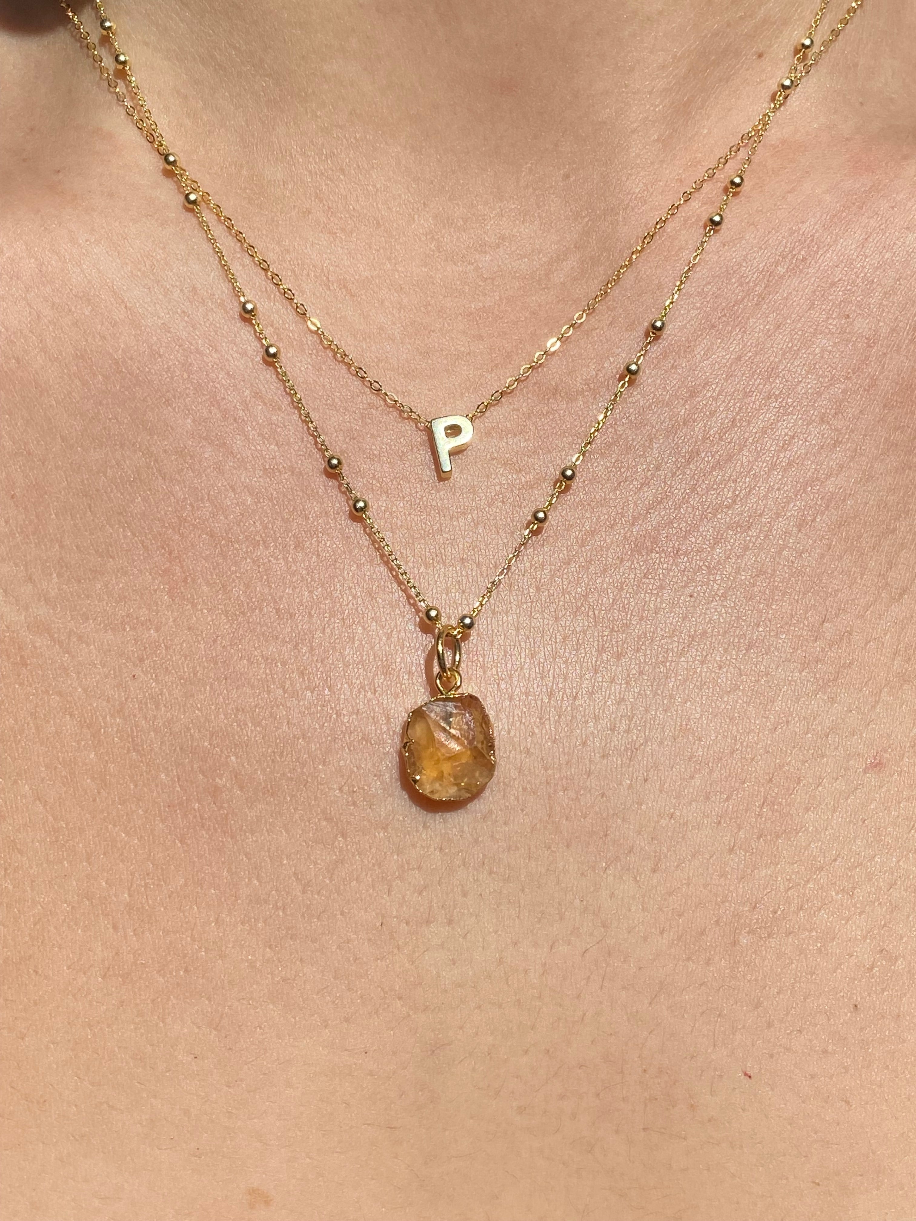 Alphabet + Flat Birthstone Necklace Set - November