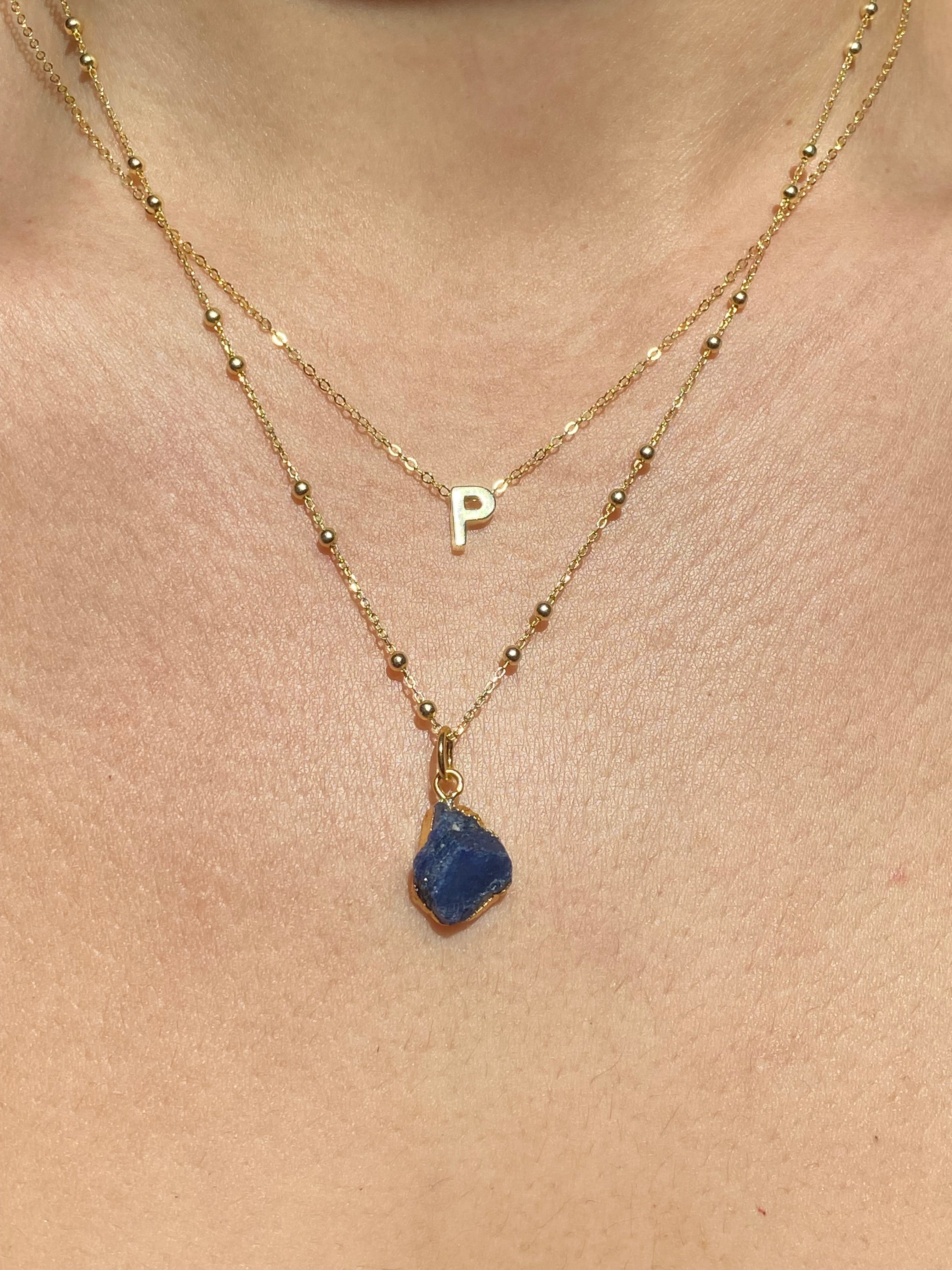 Alphabet + Flat Birthstone Necklace Set - September