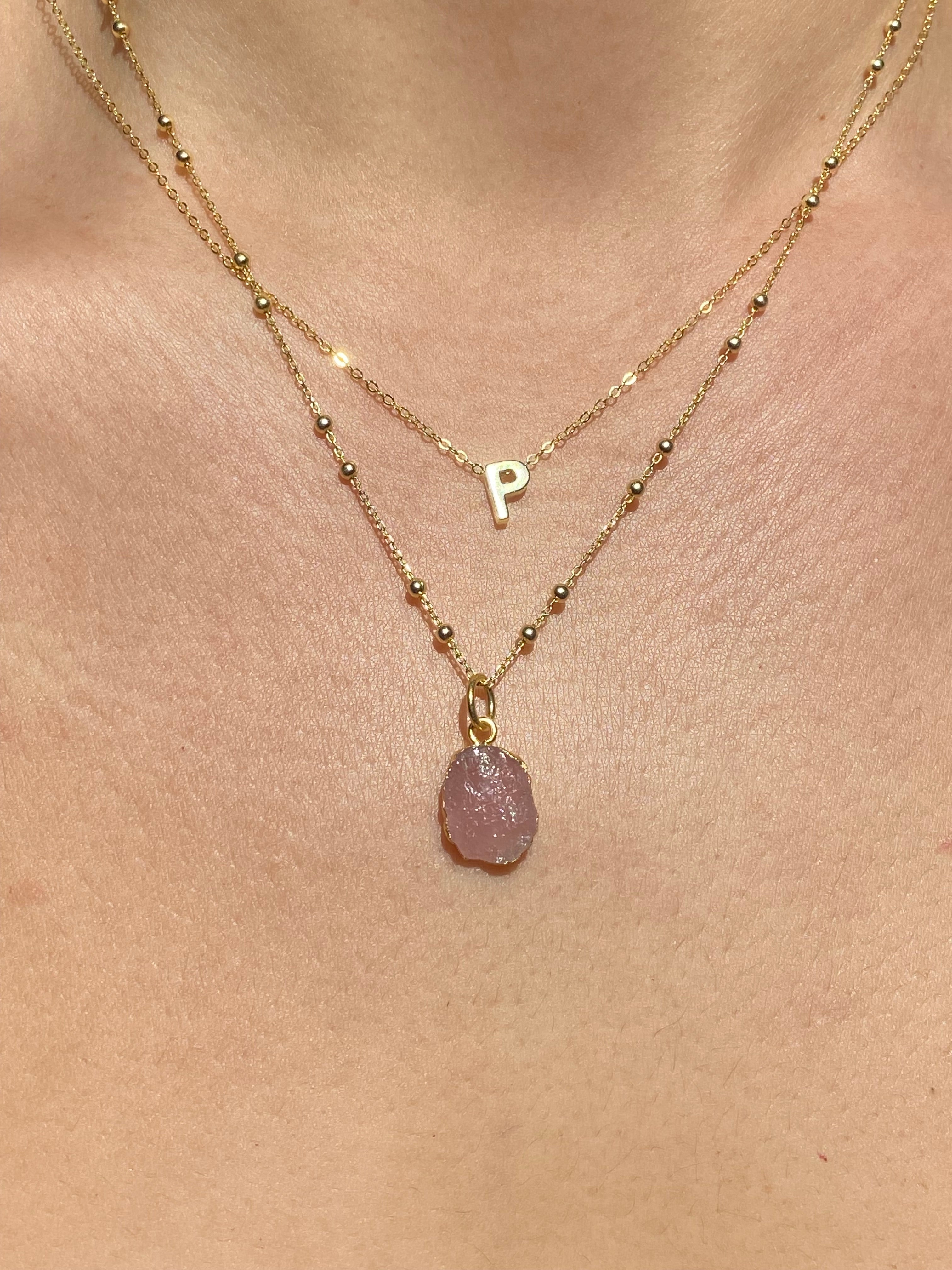 Alphabet + Flat Birthstone Necklace Set - October