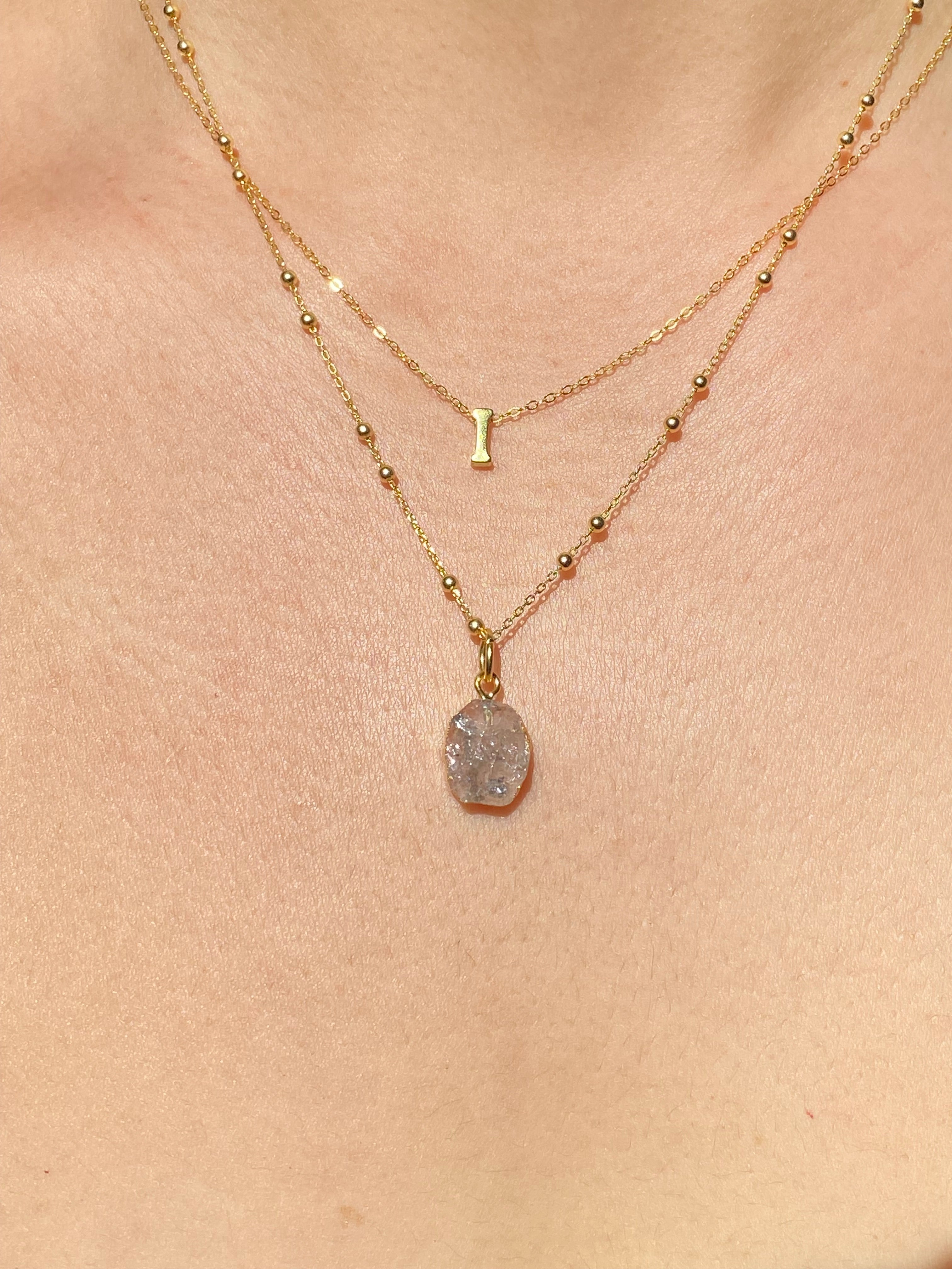 Alphabet + Flat Birthstone Necklace Set - April