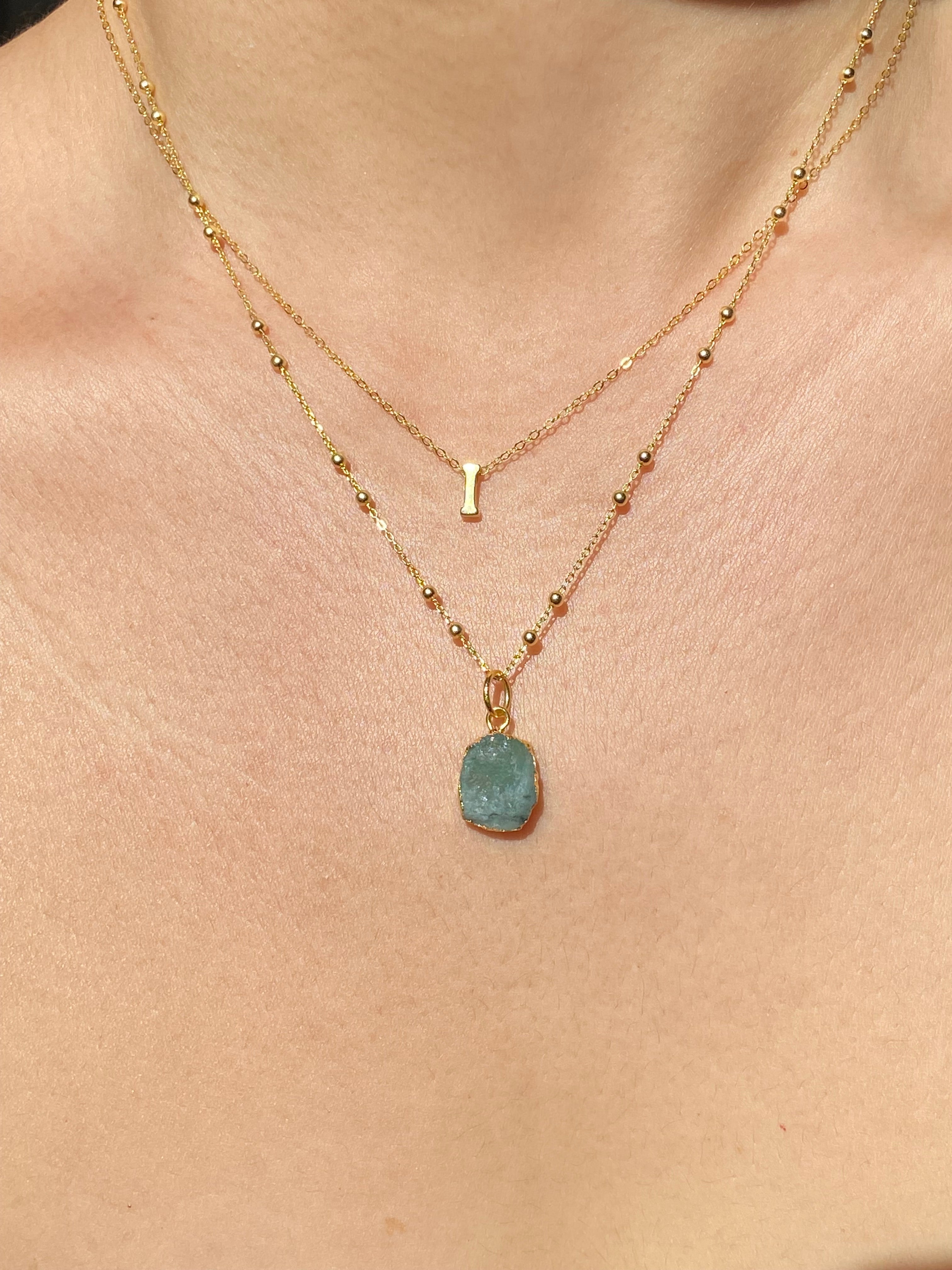 Alphabet + Flat Birthstone Necklace Set - May