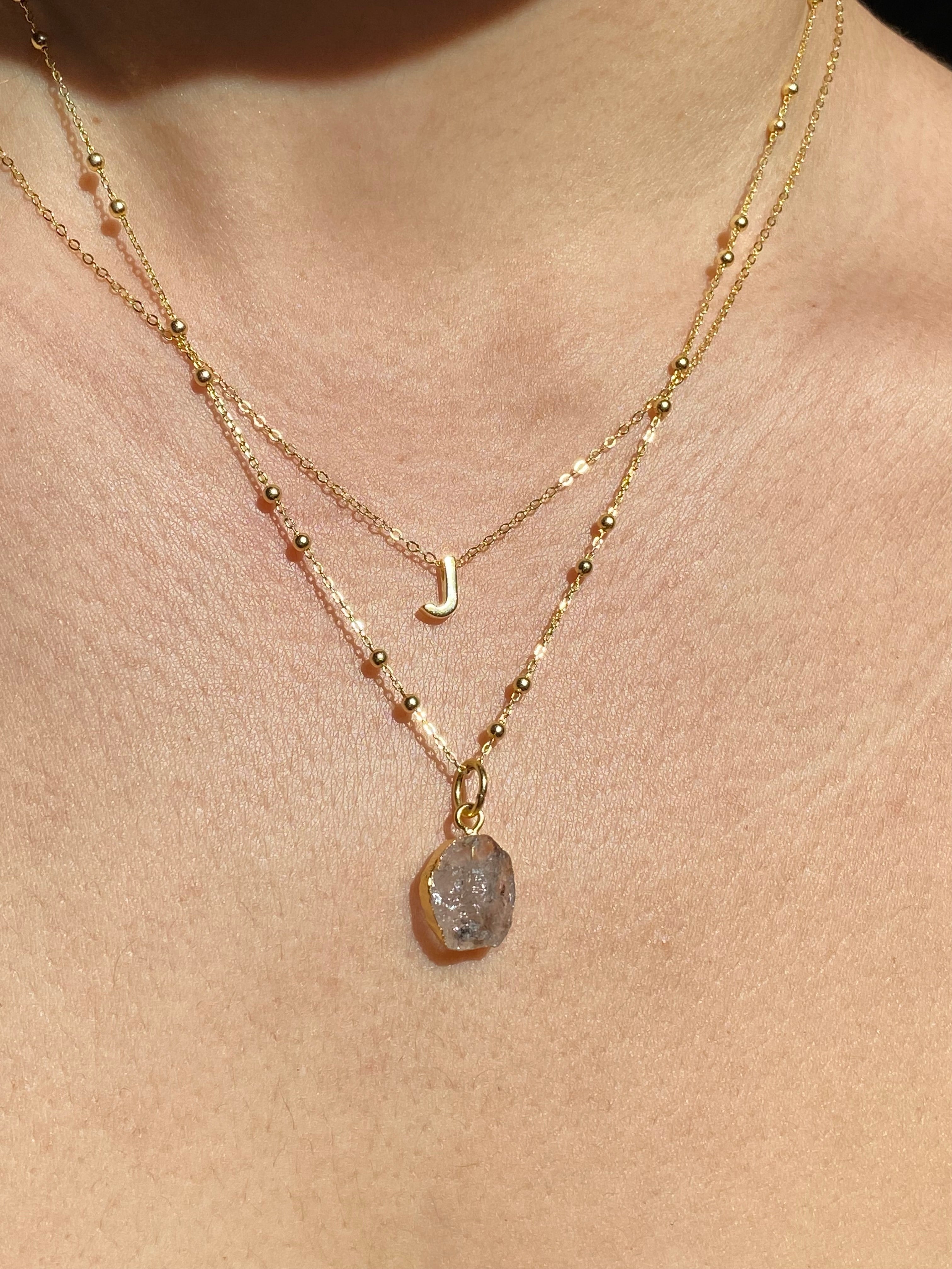 Alphabet + Flat Birthstone Necklace Set - April