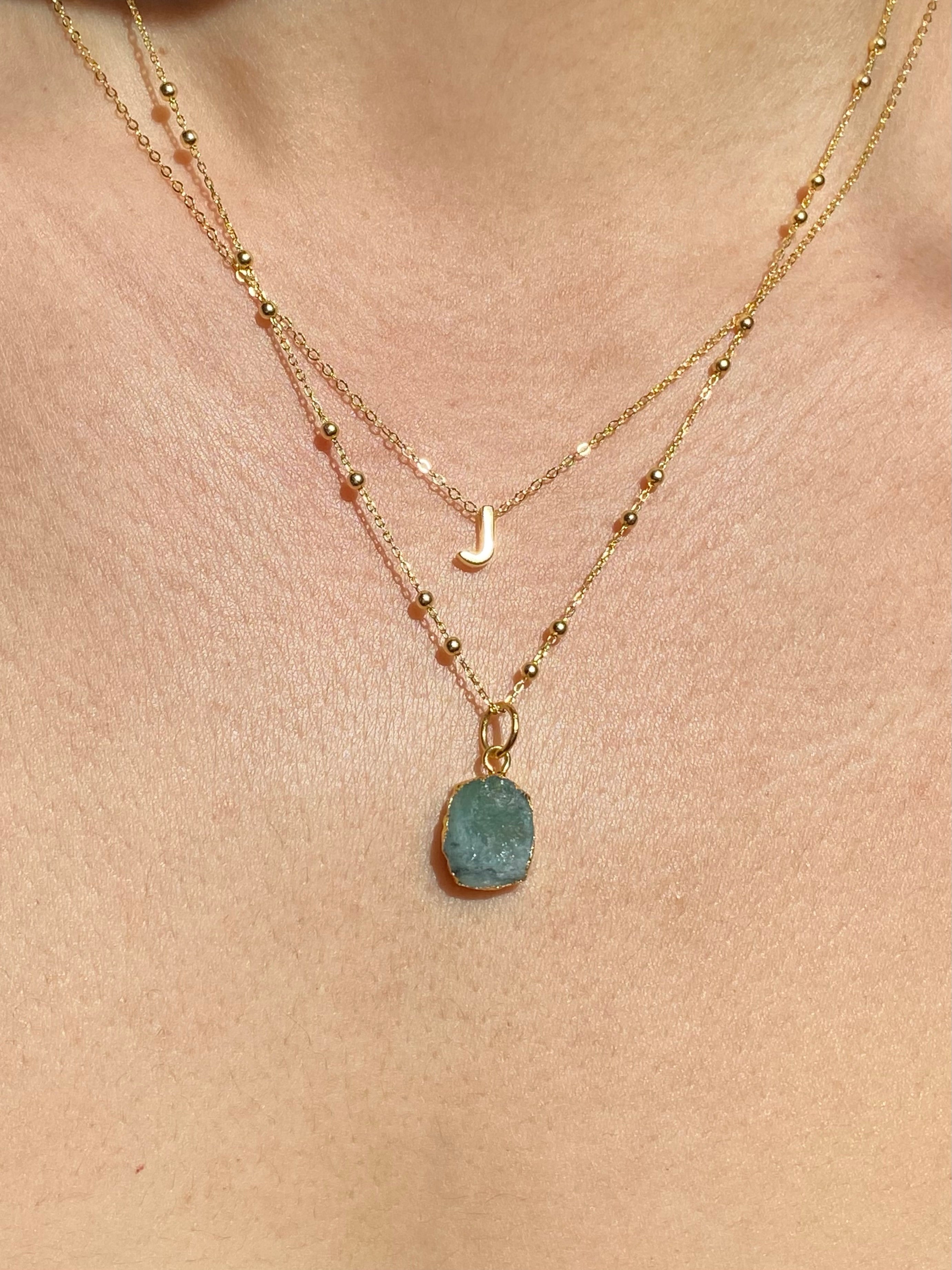 Alphabet + Flat Birthstone Necklace Set - May