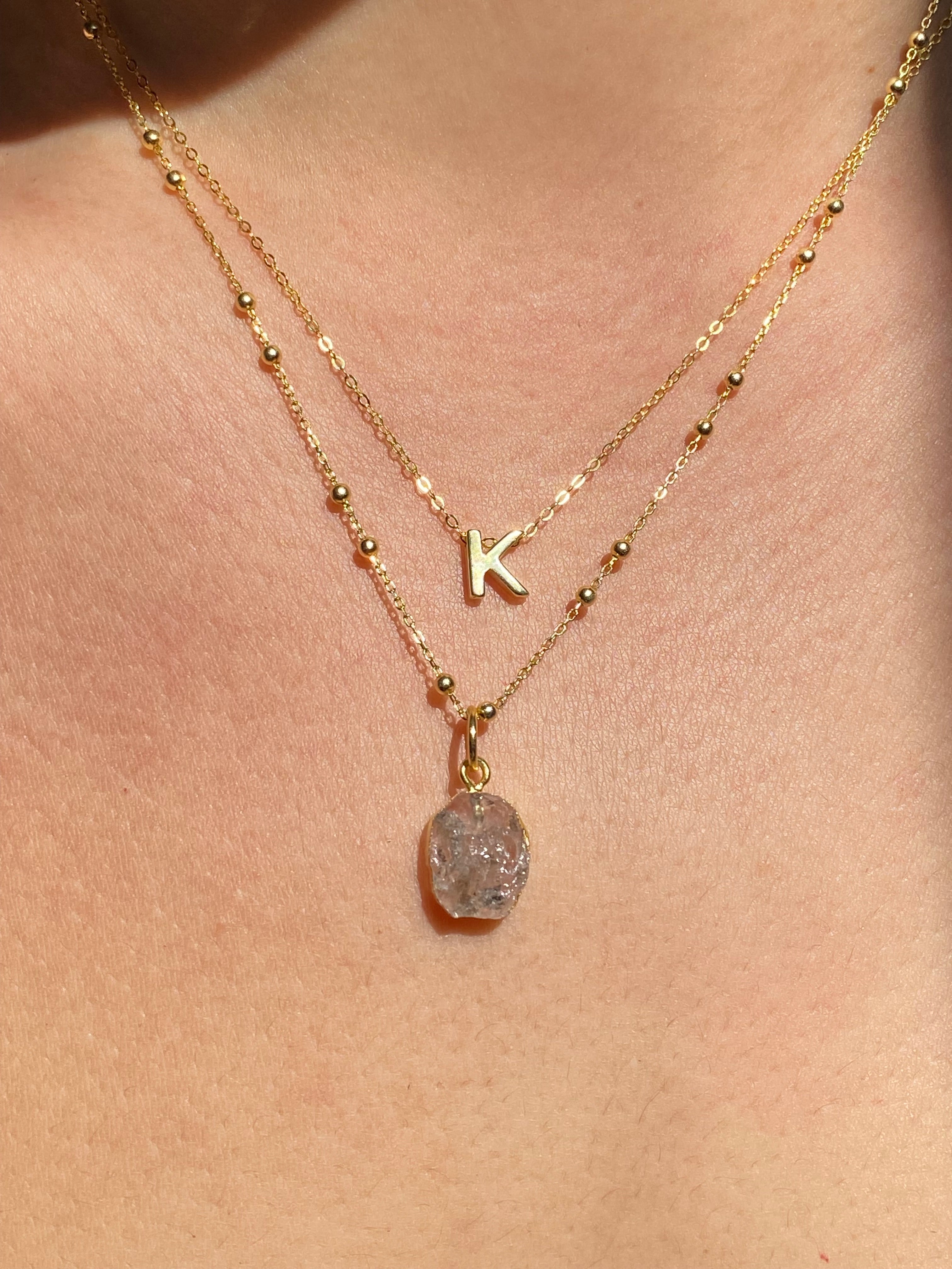 Alphabet + Flat Birthstone Necklace Set - April