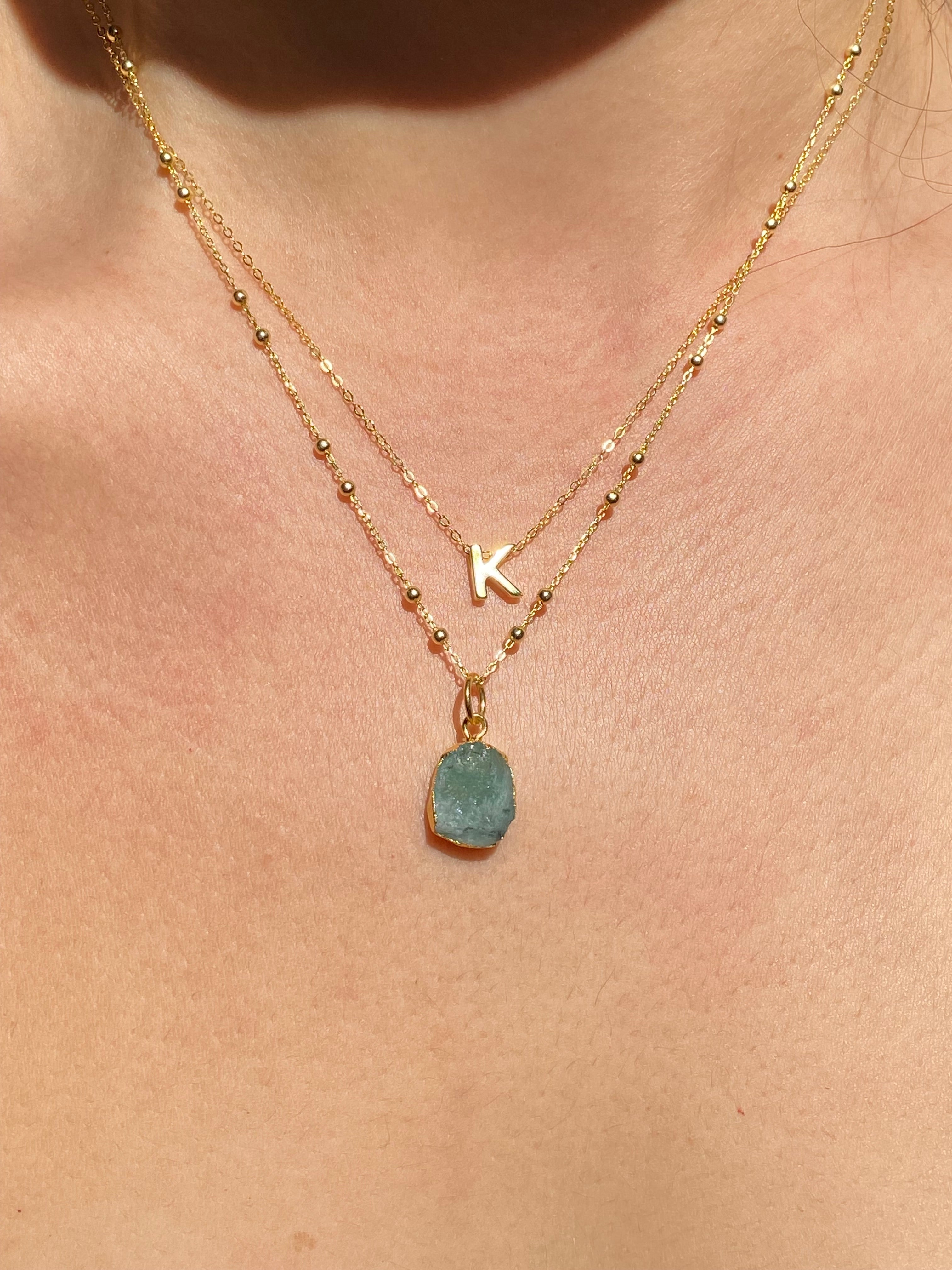 Alphabet + Flat Birthstone Necklace Set - May
