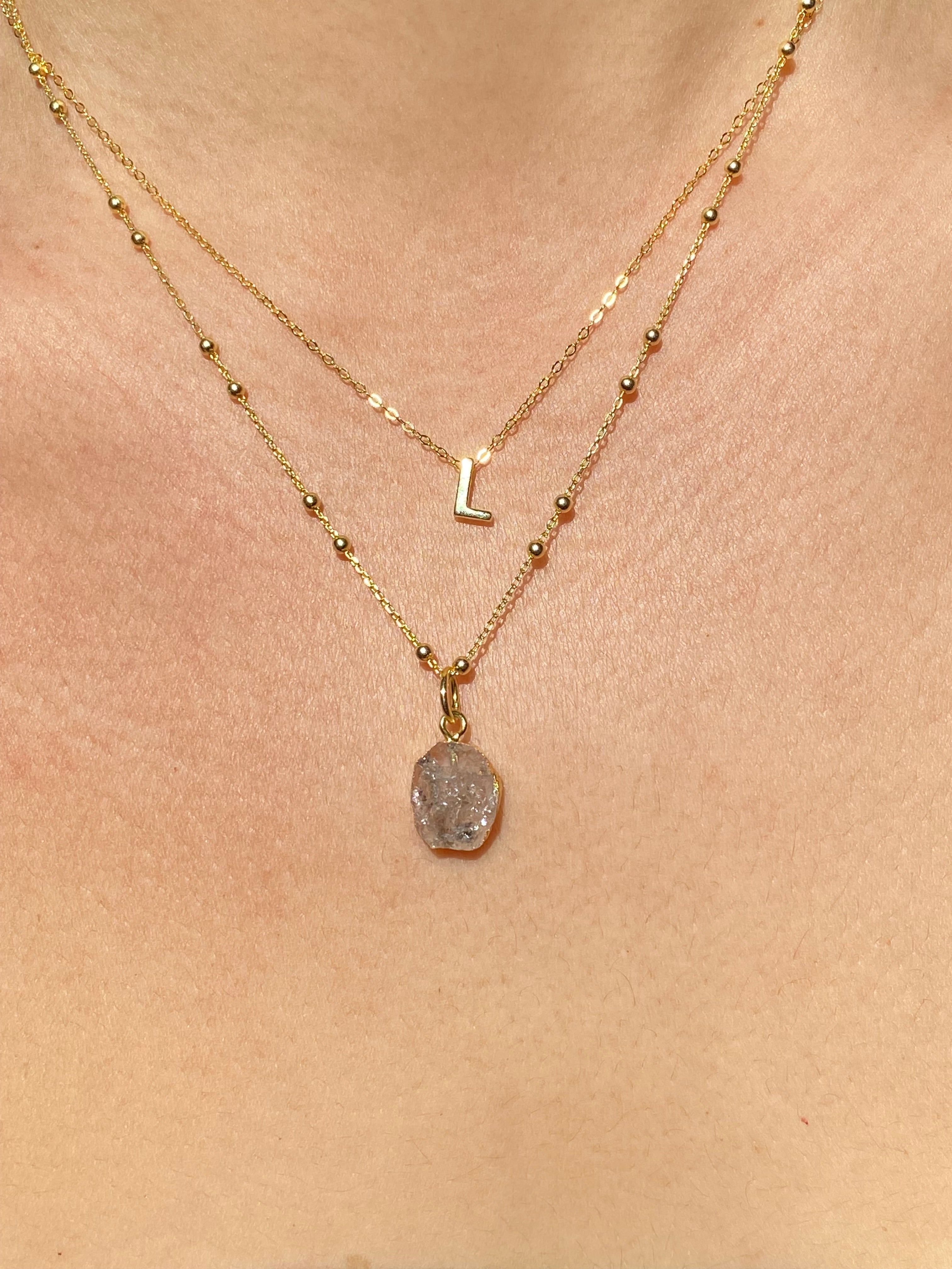 Alphabet + Flat Birthstone Necklace Set - April