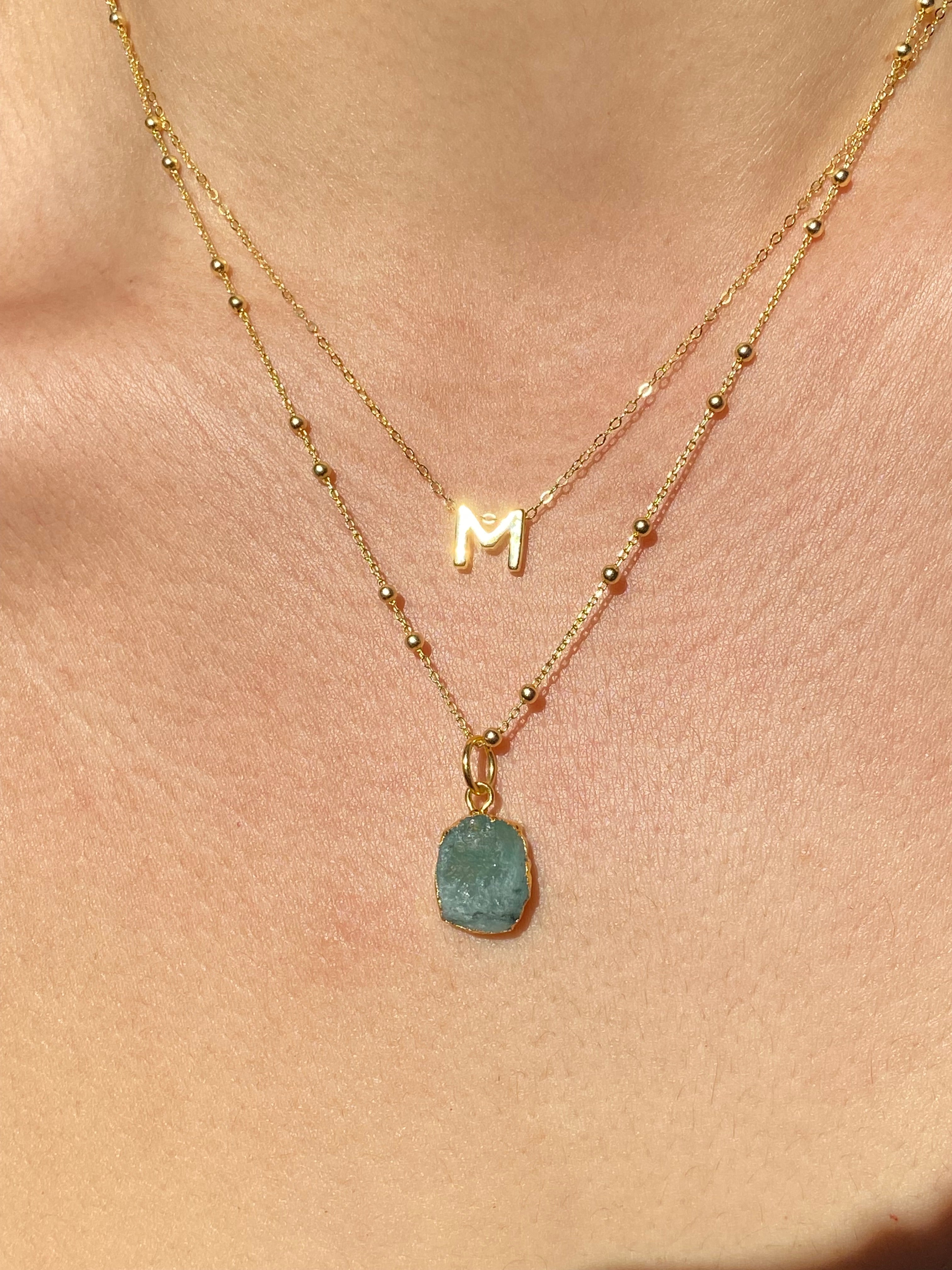 Alphabet + Flat Birthstone Necklace Set - May