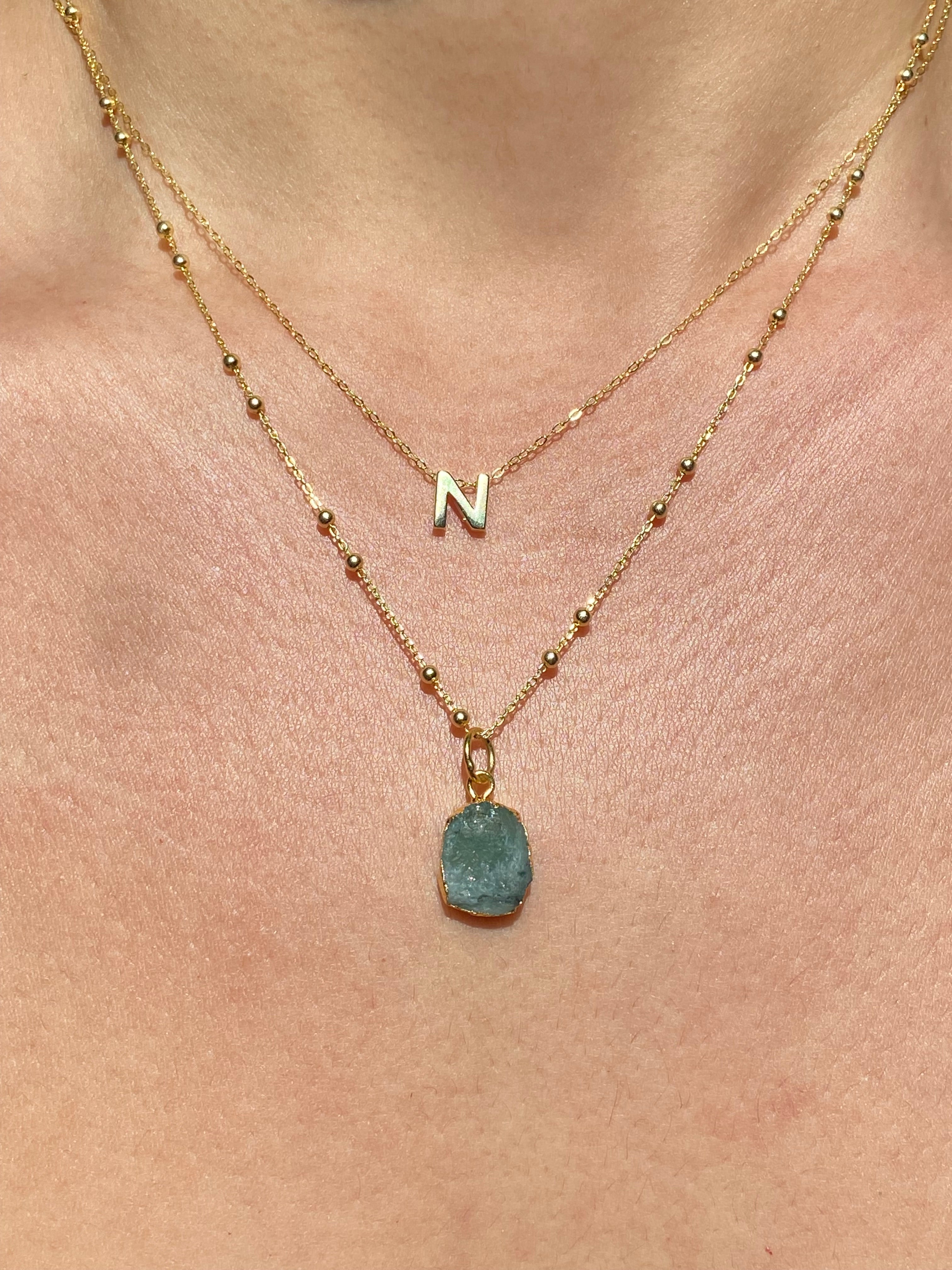 Alphabet + Flat Birthstone Necklace Set - May