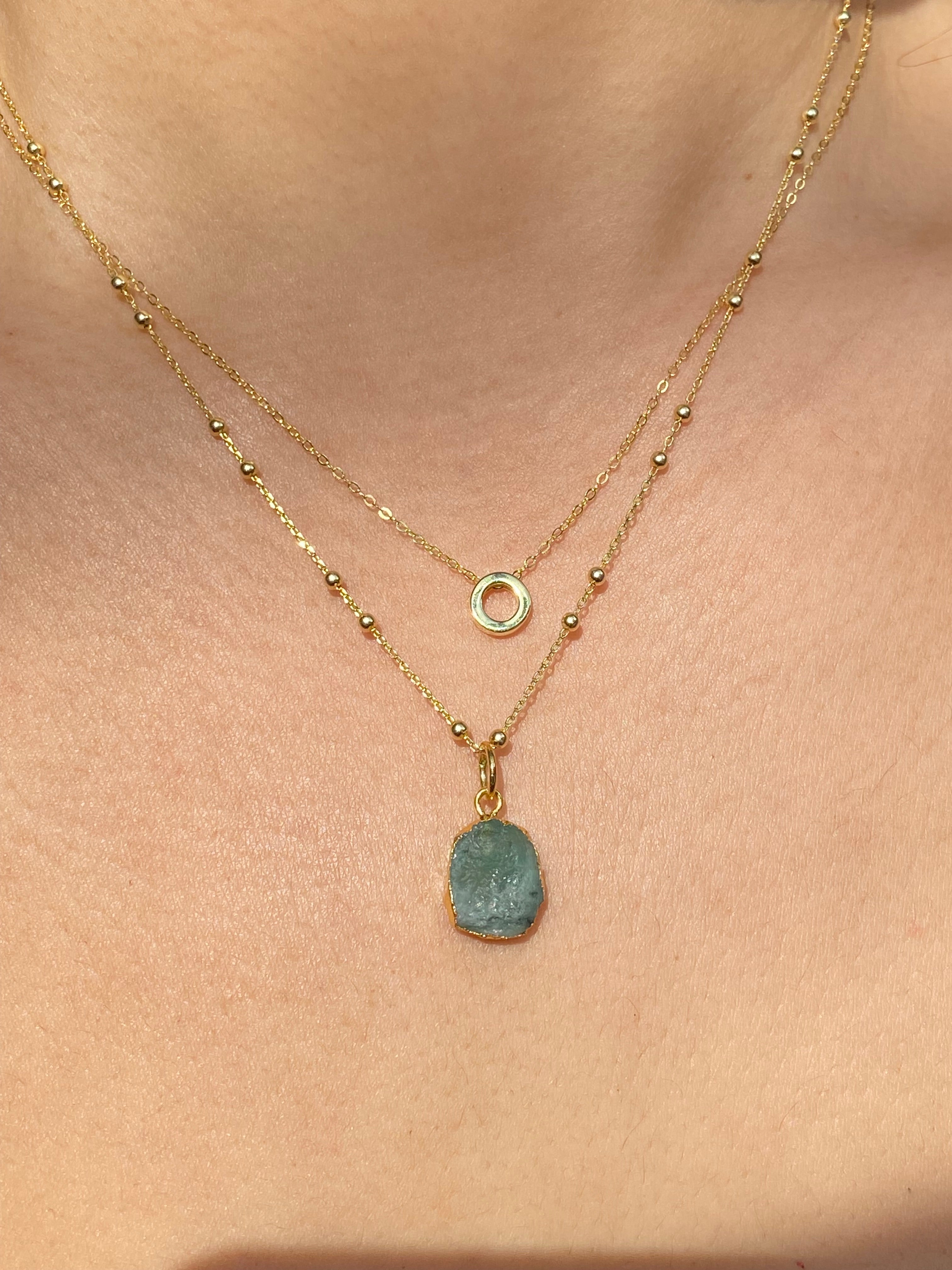 Alphabet + Flat Birthstone Necklace Set - May