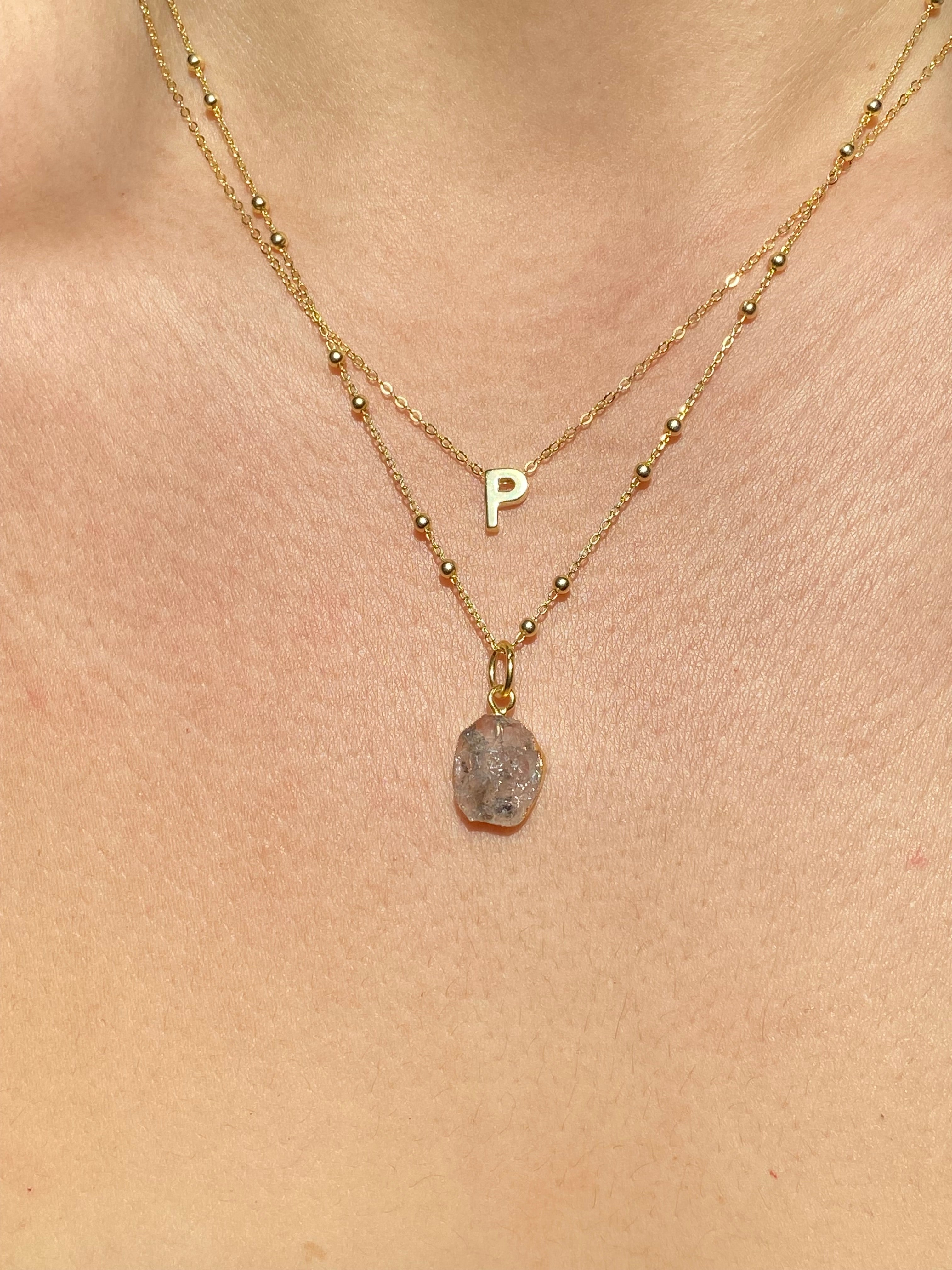 Alphabet + Flat Birthstone Necklace Set - April