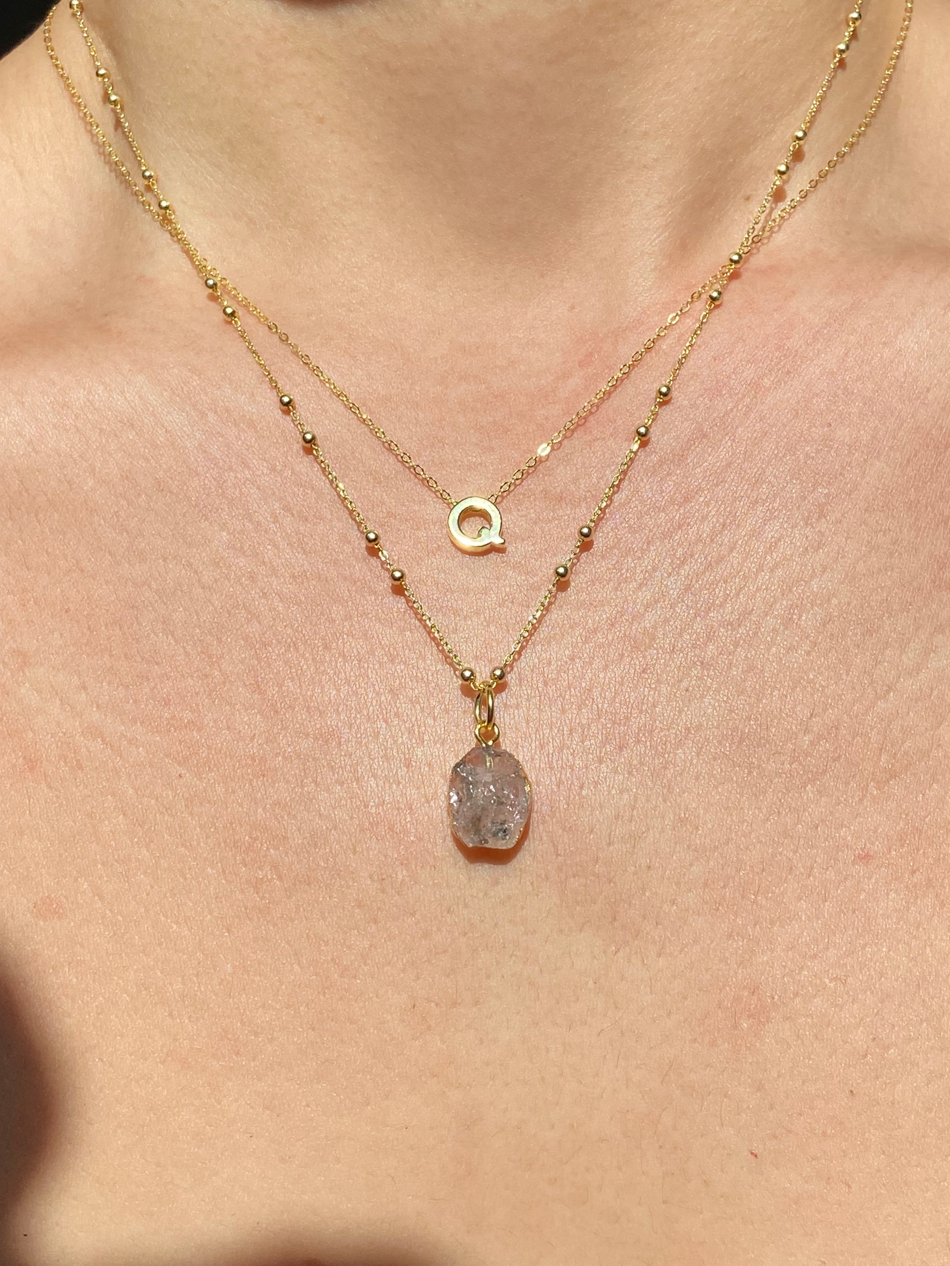 Alphabet + Flat Birthstone Necklace Set - April