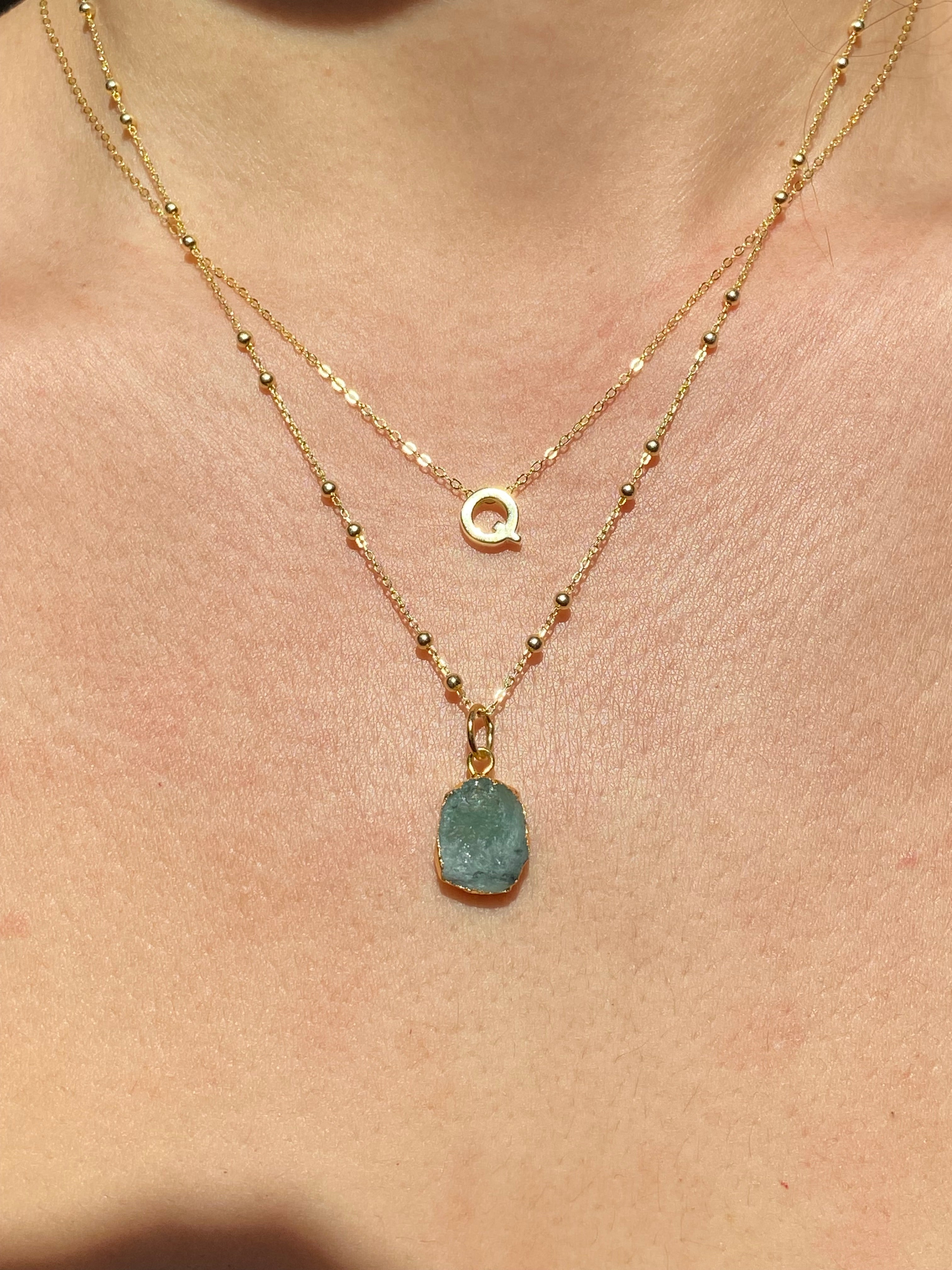 Alphabet + Flat Birthstone Necklace Set - May