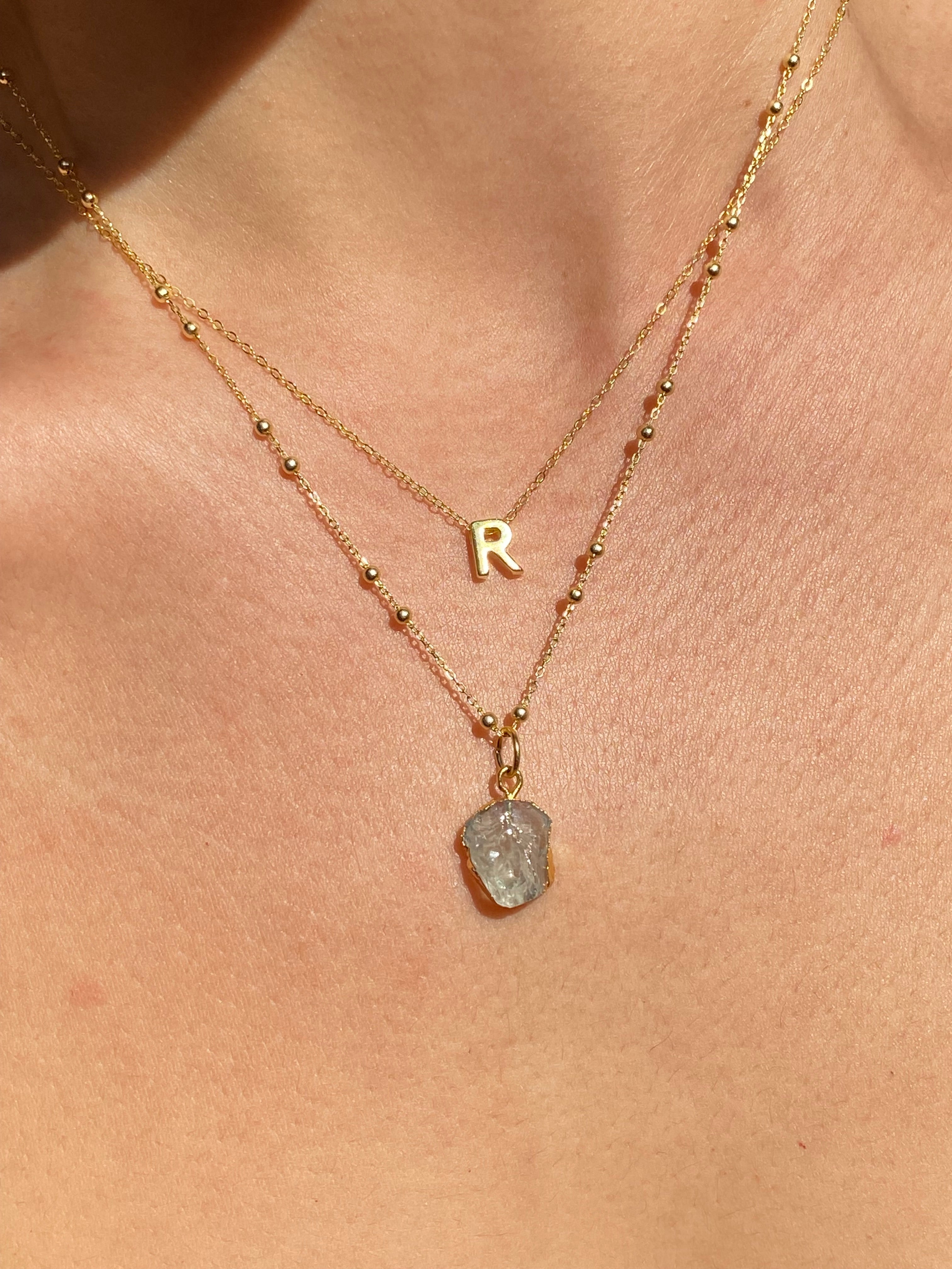 Alphabet + Flat Birthstone Necklace Set - April