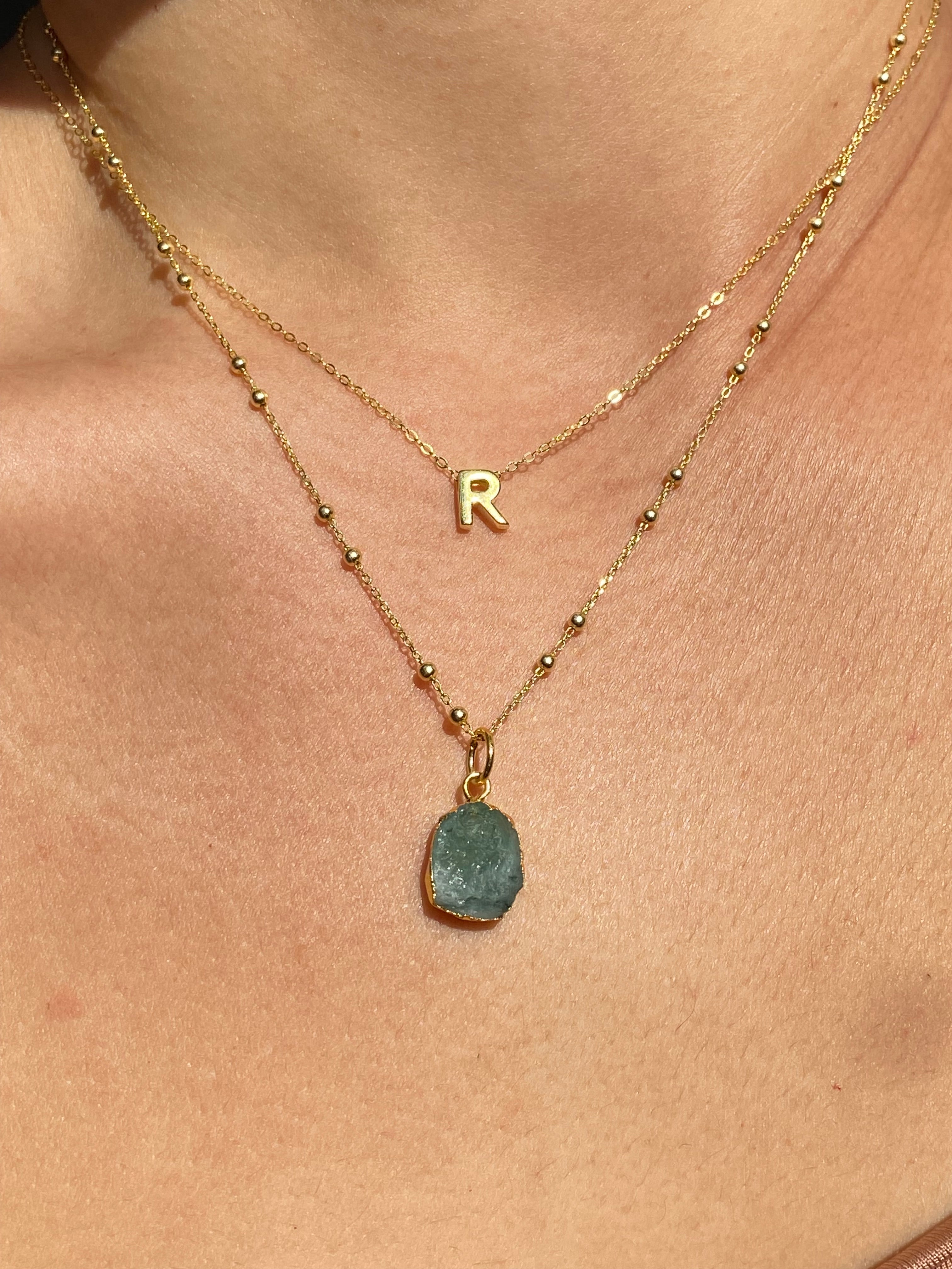 Alphabet + Flat Birthstone Necklace Set - May