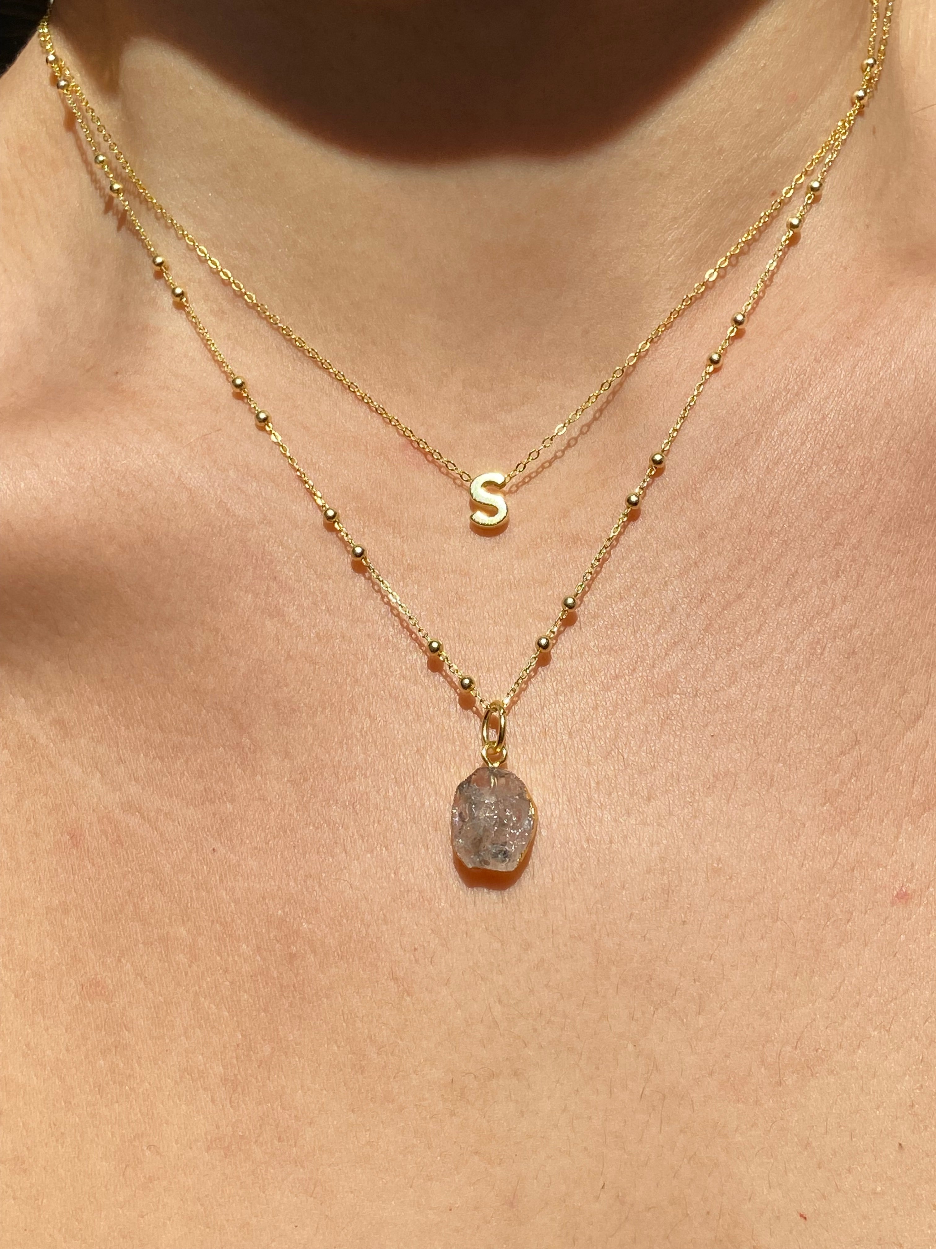 Alphabet + Flat Birthstone Necklace Set - April