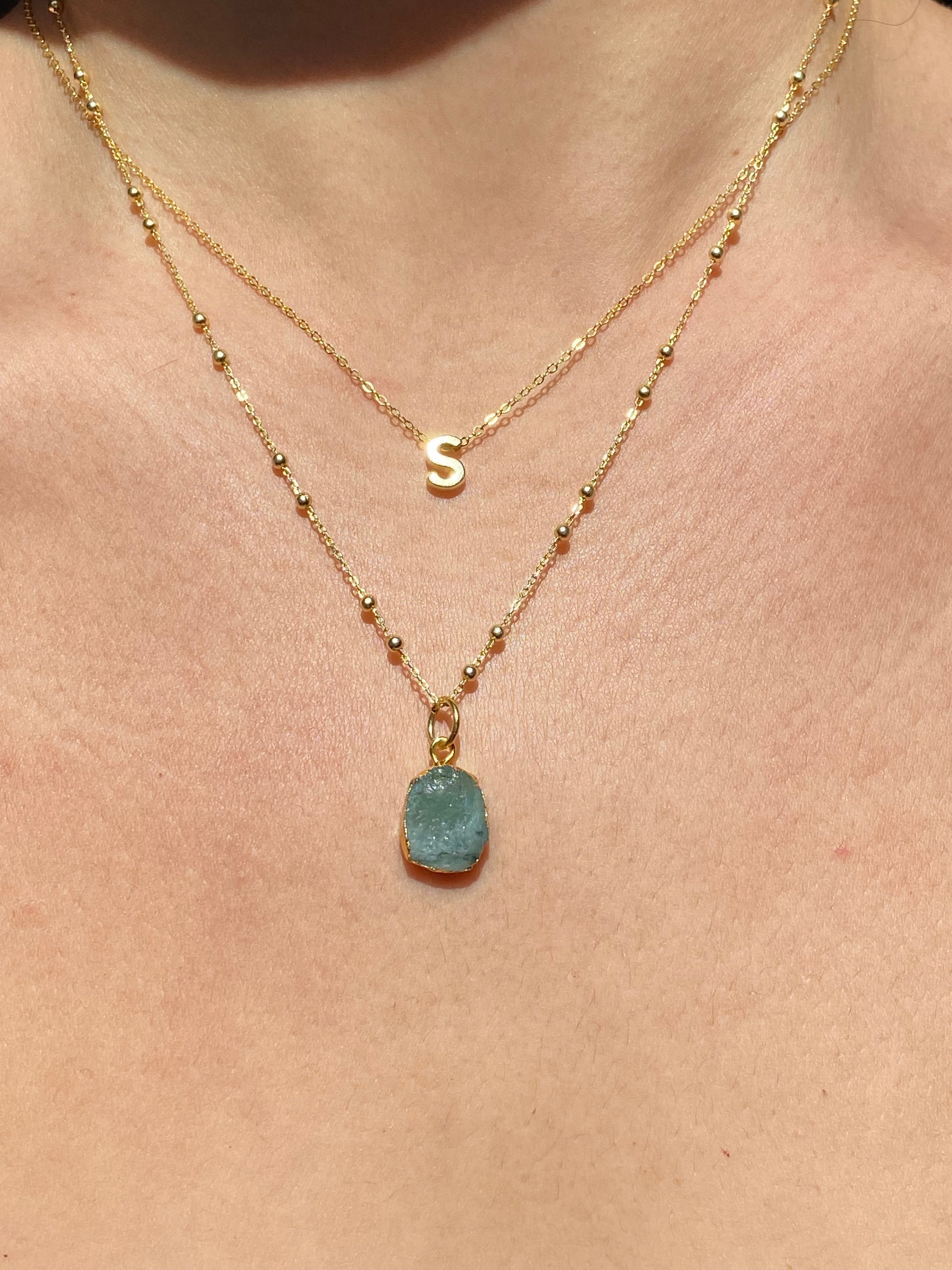 Alphabet + Flat Birthstone Necklace Set - May