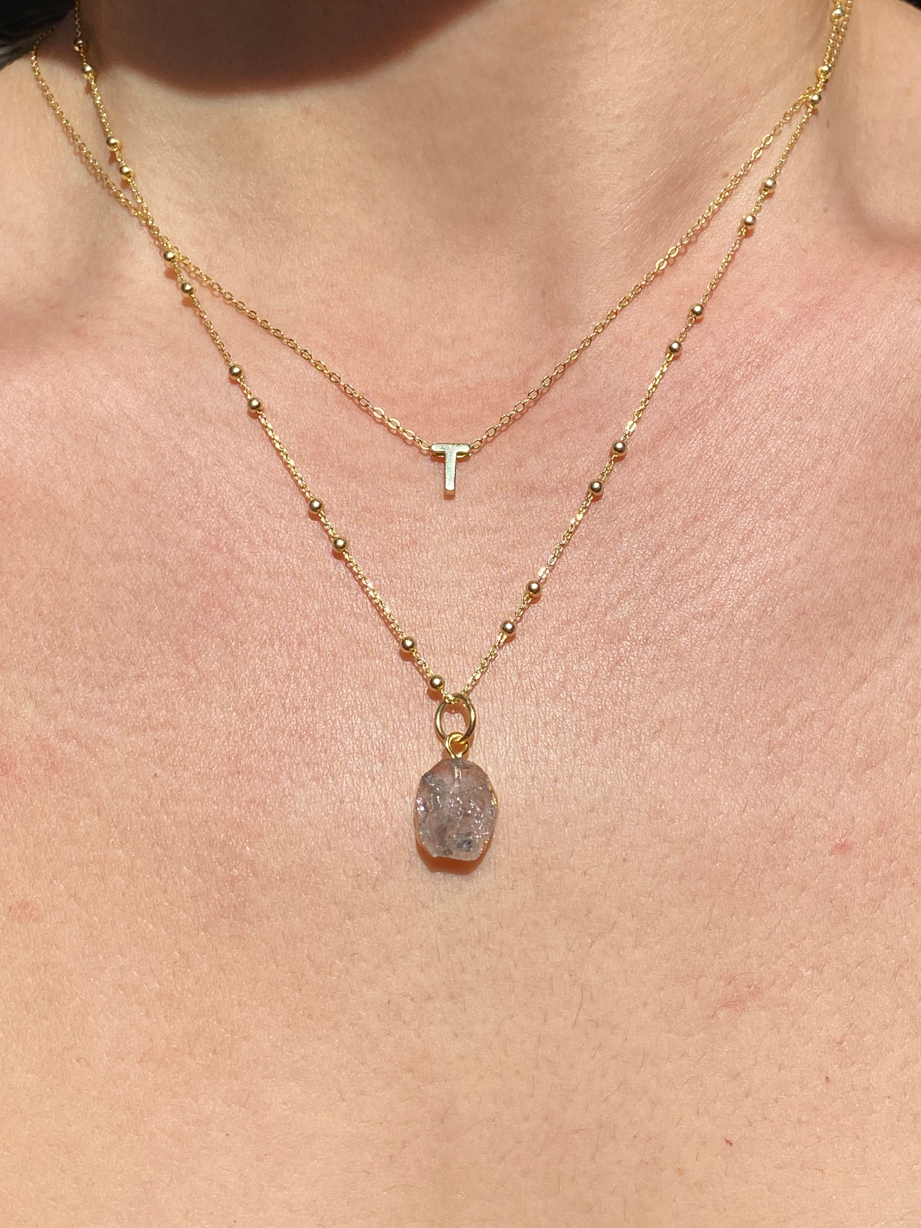 Alphabet + Flat Birthstone Necklace Set - April