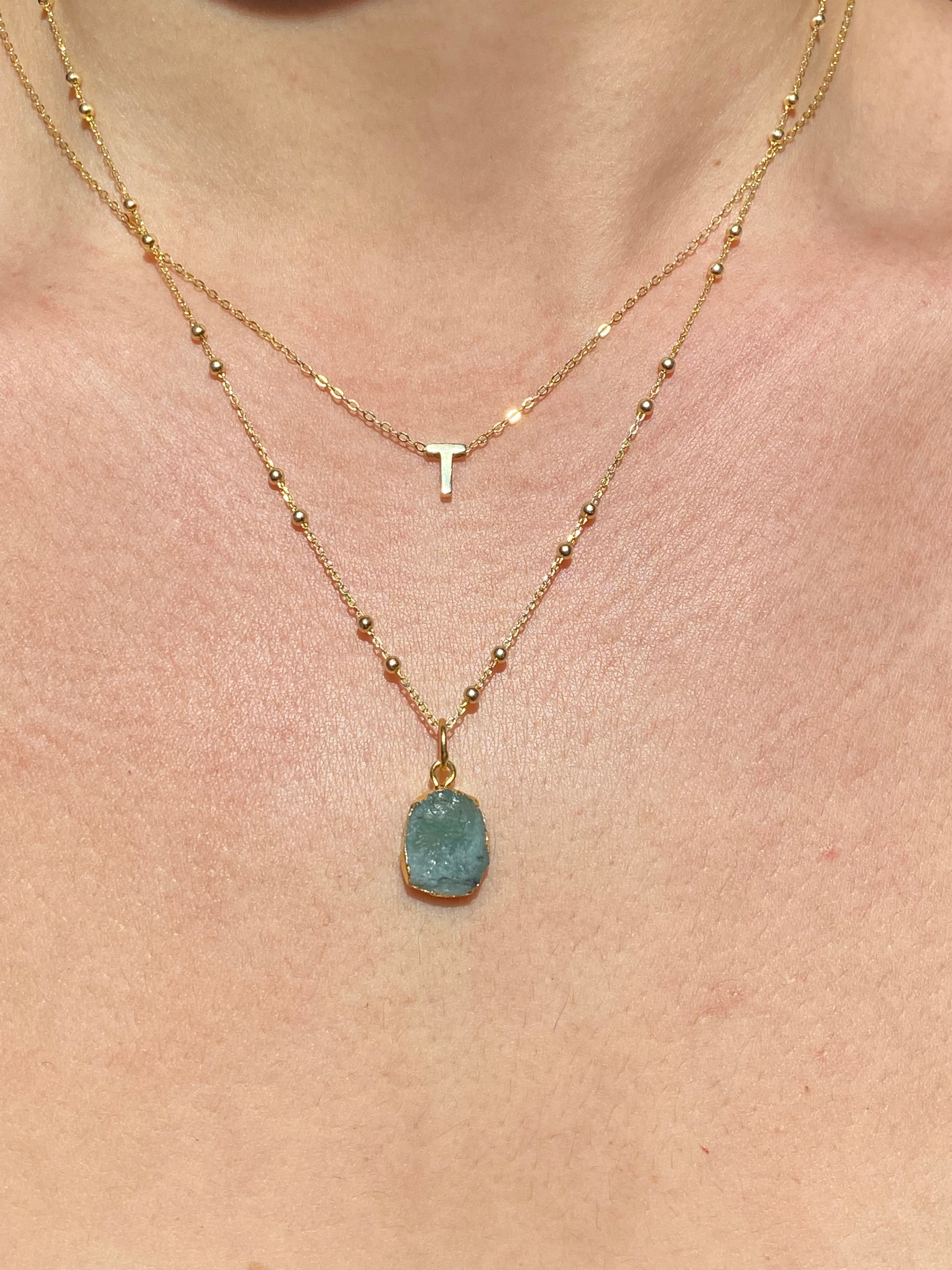Alphabet + Flat Birthstone Necklace Set - May