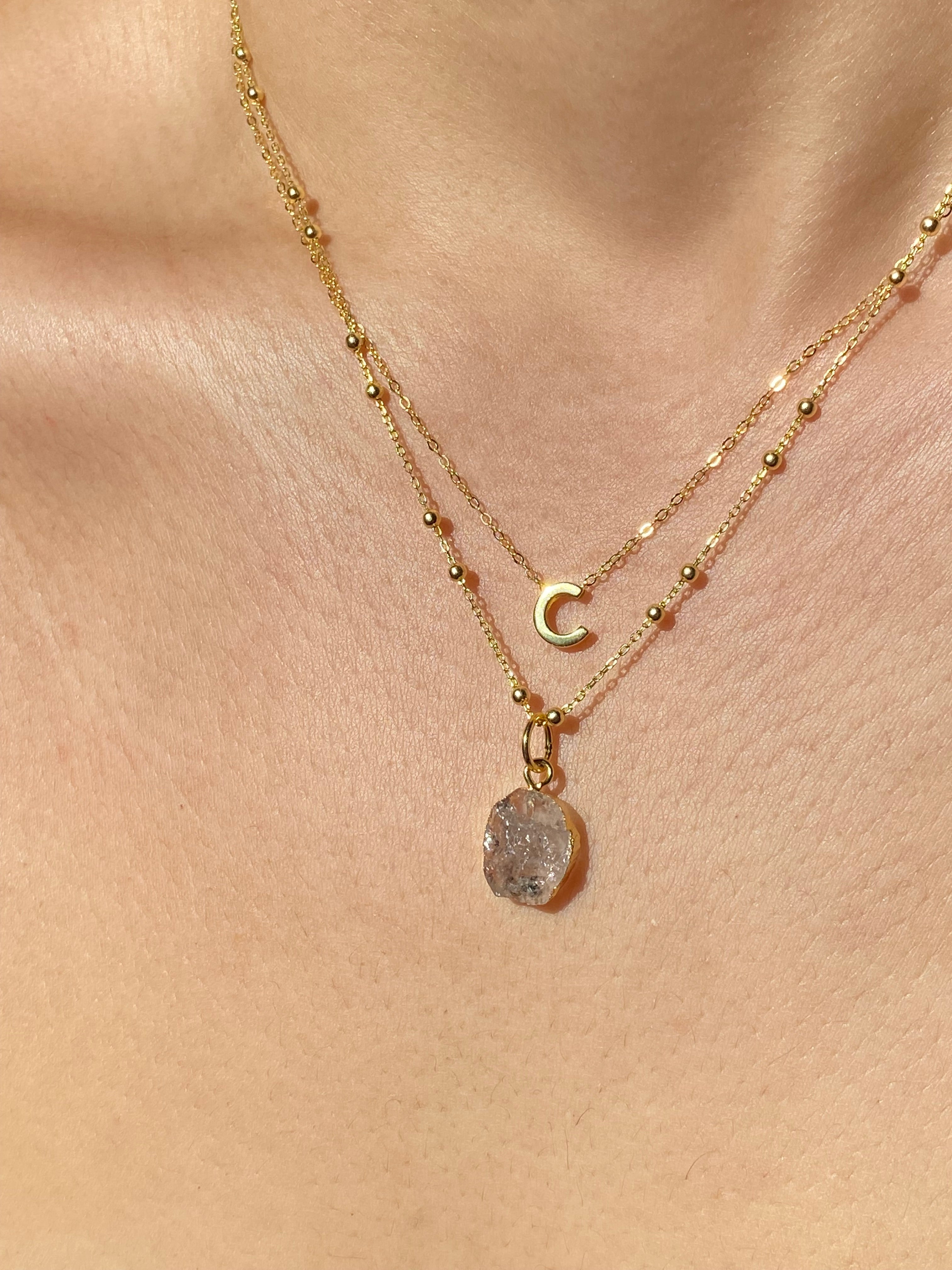 Alphabet + Flat Birthstone Necklace Set - April