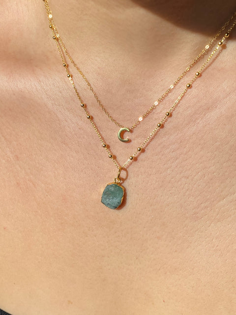 Initial & Emerald Necklace Set | May Birthstone