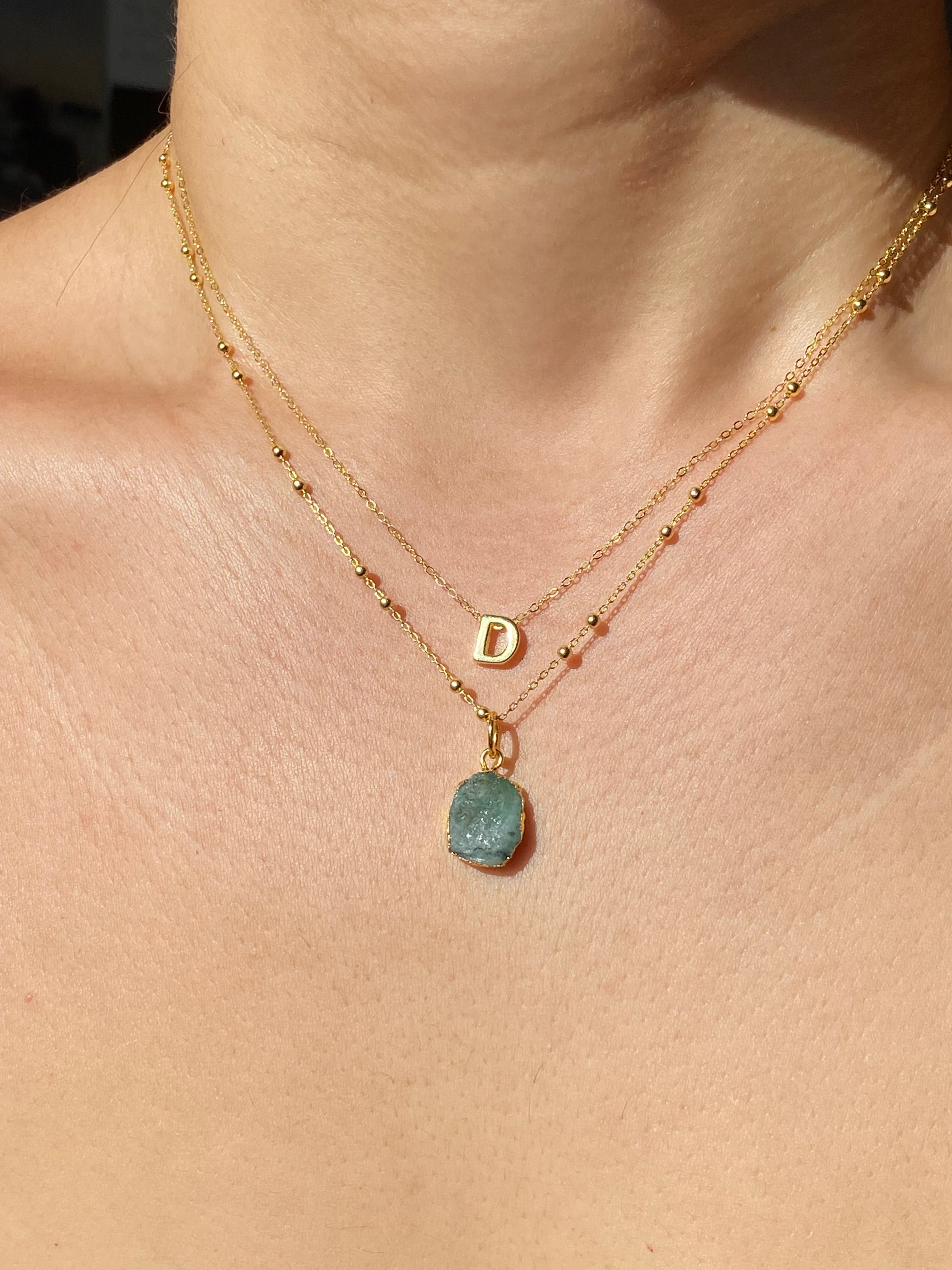 Alphabet + Flat Birthstone Necklace Set - May