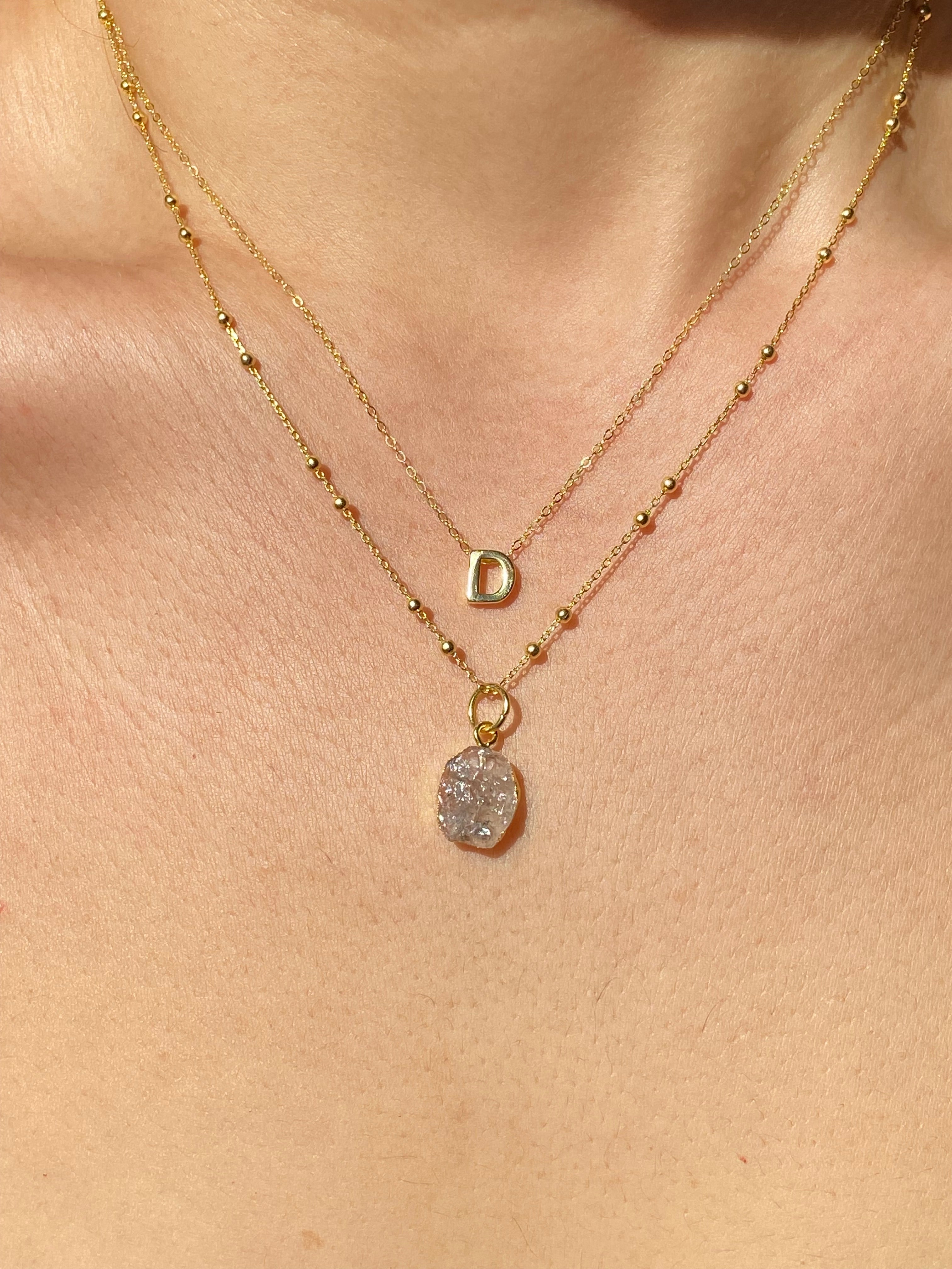 Alphabet + Flat Birthstone Necklace Set - April