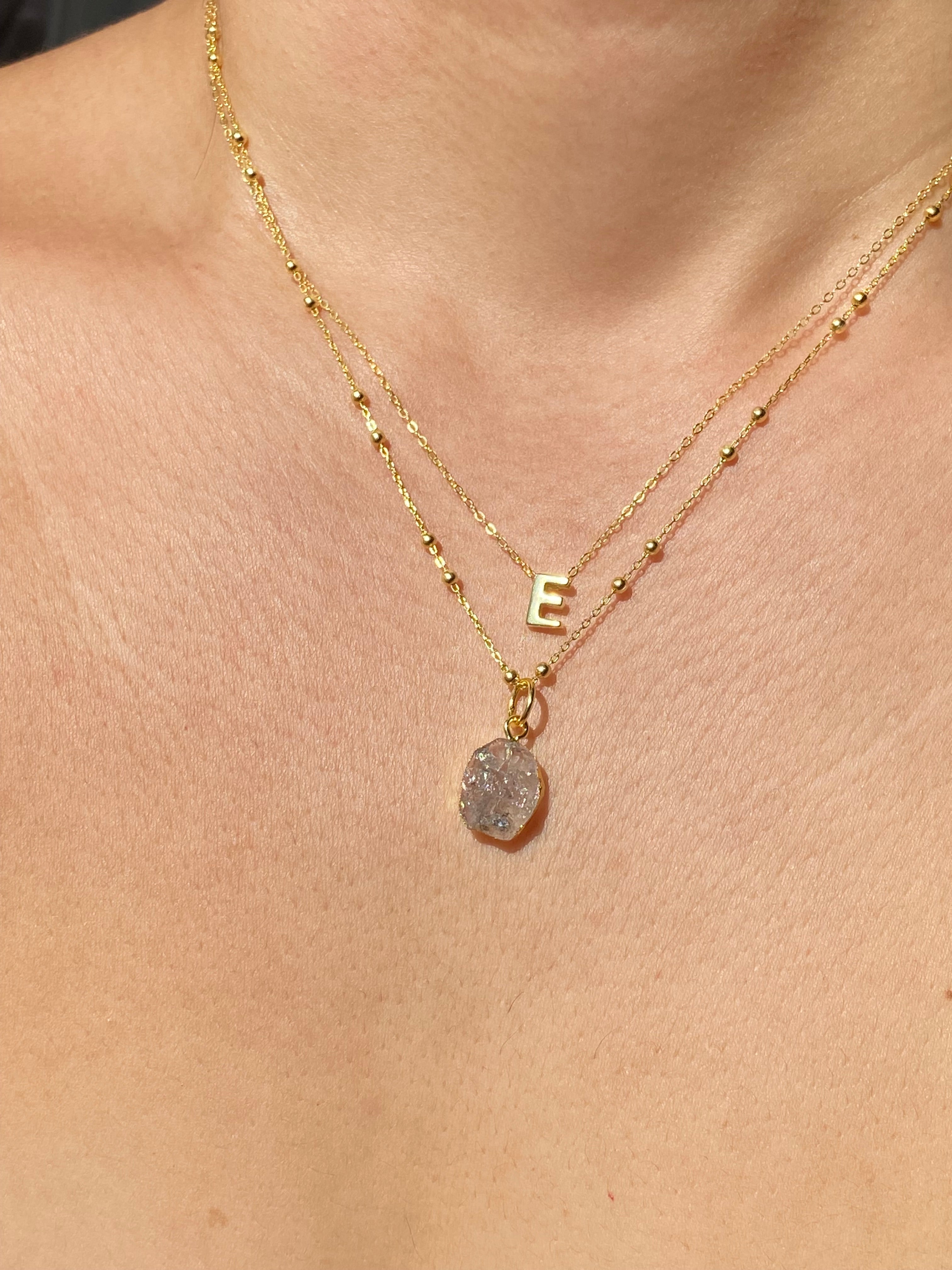 Alphabet + Flat Birthstone Necklace Set - April