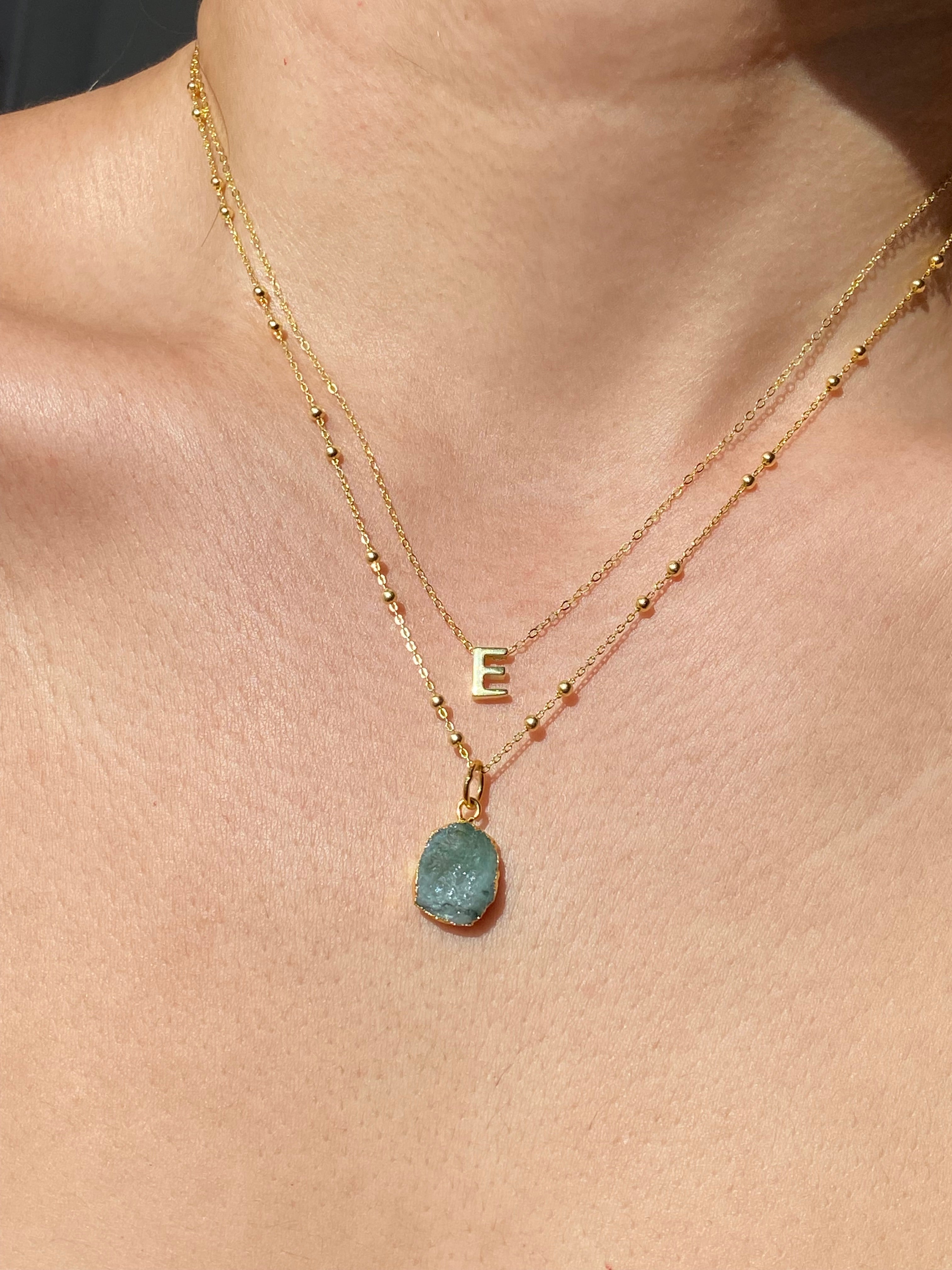 Alphabet + Flat Birthstone Necklace Set - May