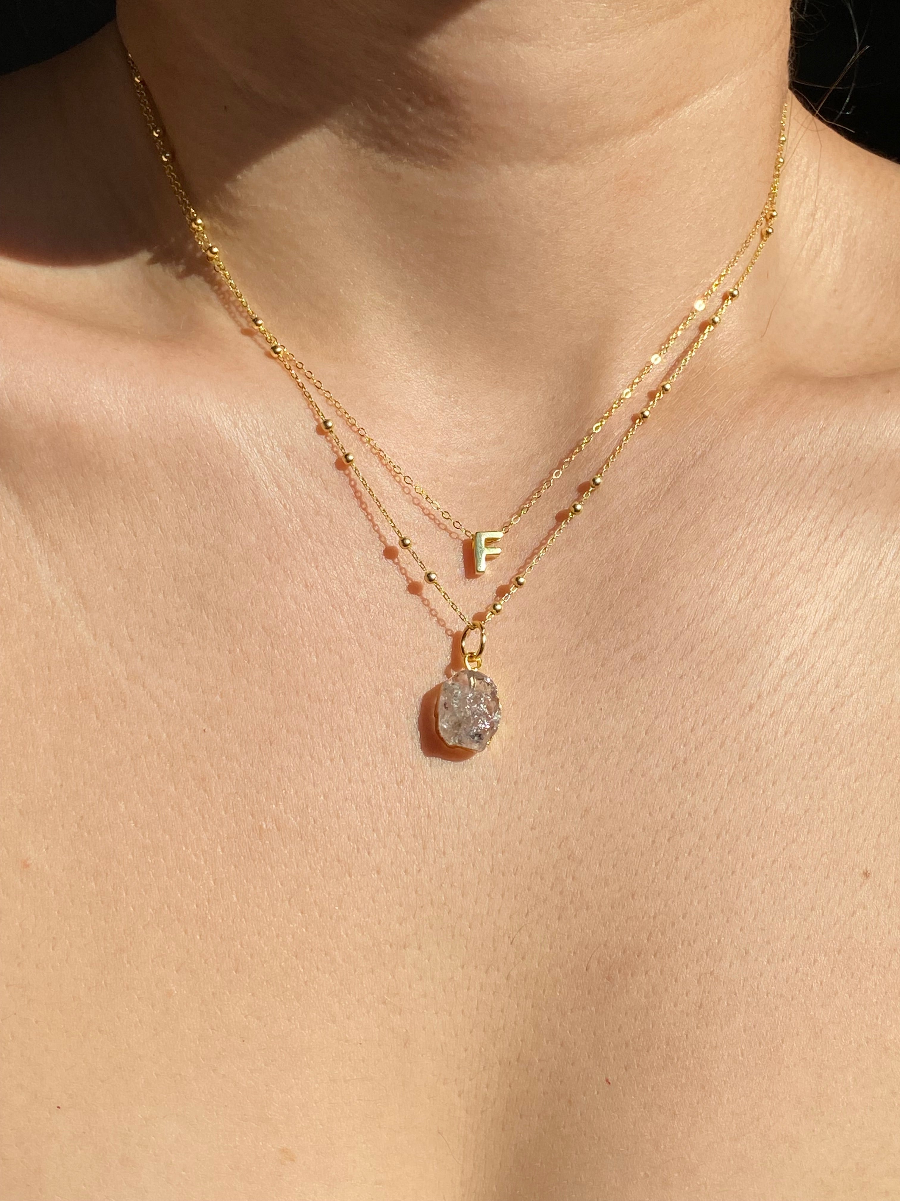 Alphabet + Flat Birthstone Necklace Set - April