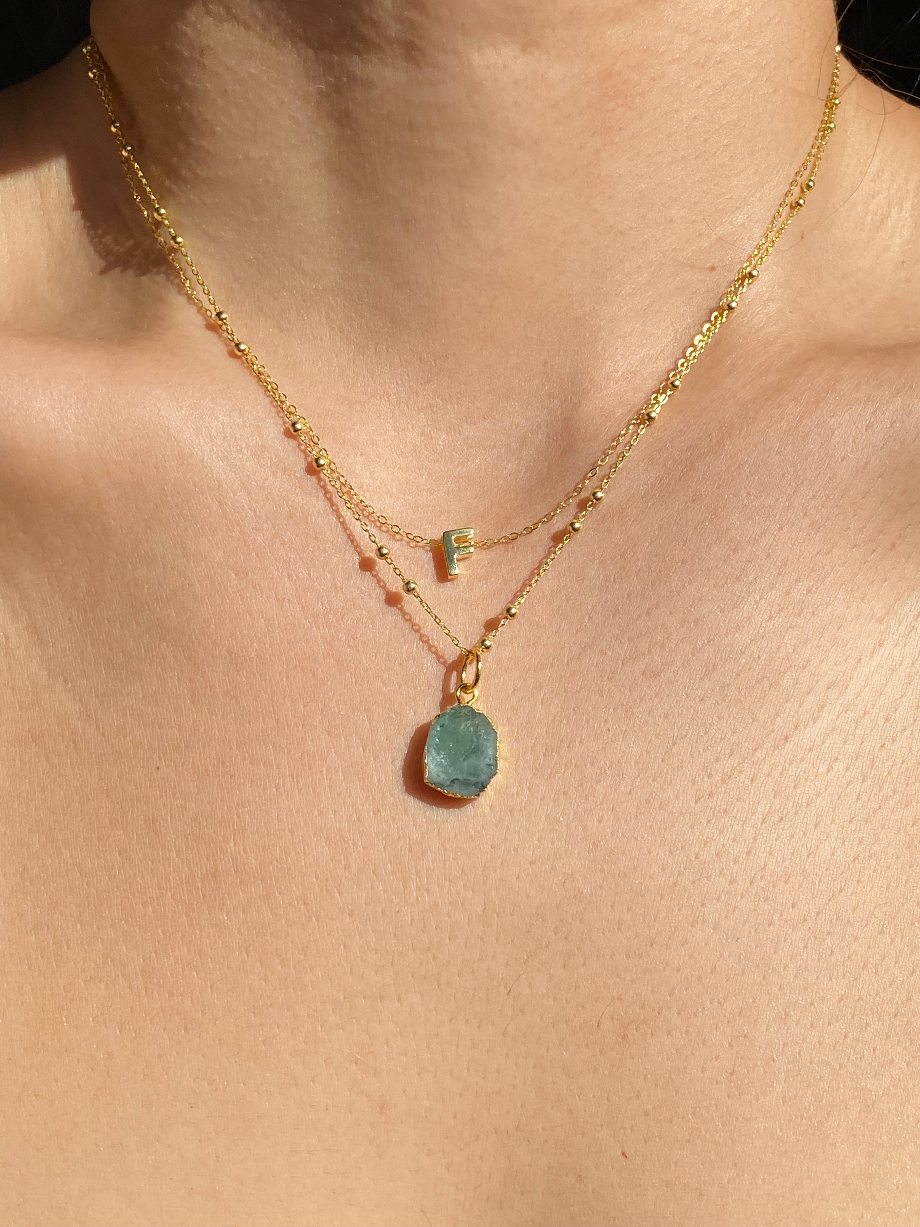Alphabet + Flat Birthstone Necklace Set - May