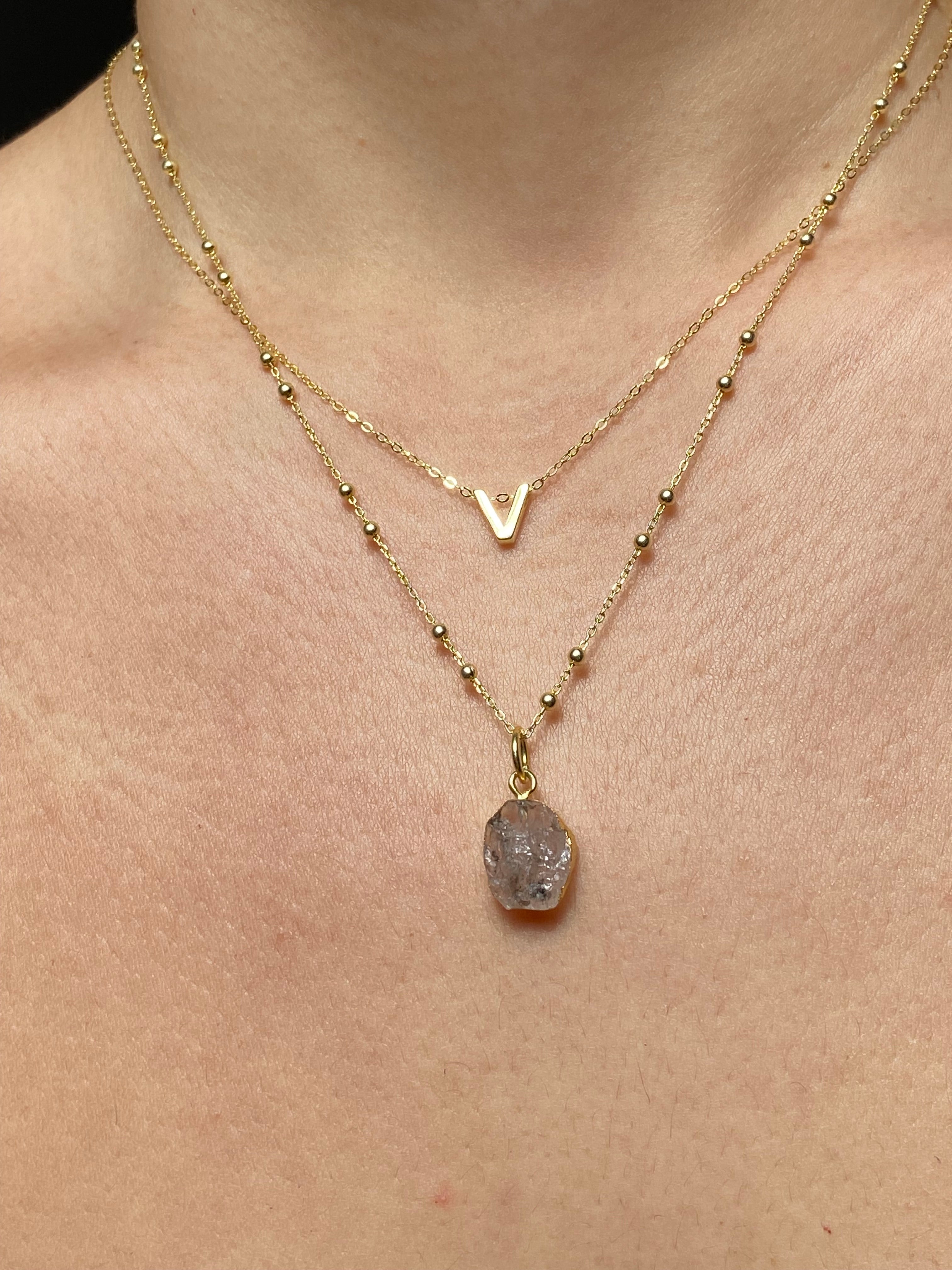 Alphabet + Flat Birthstone Necklace Set - April