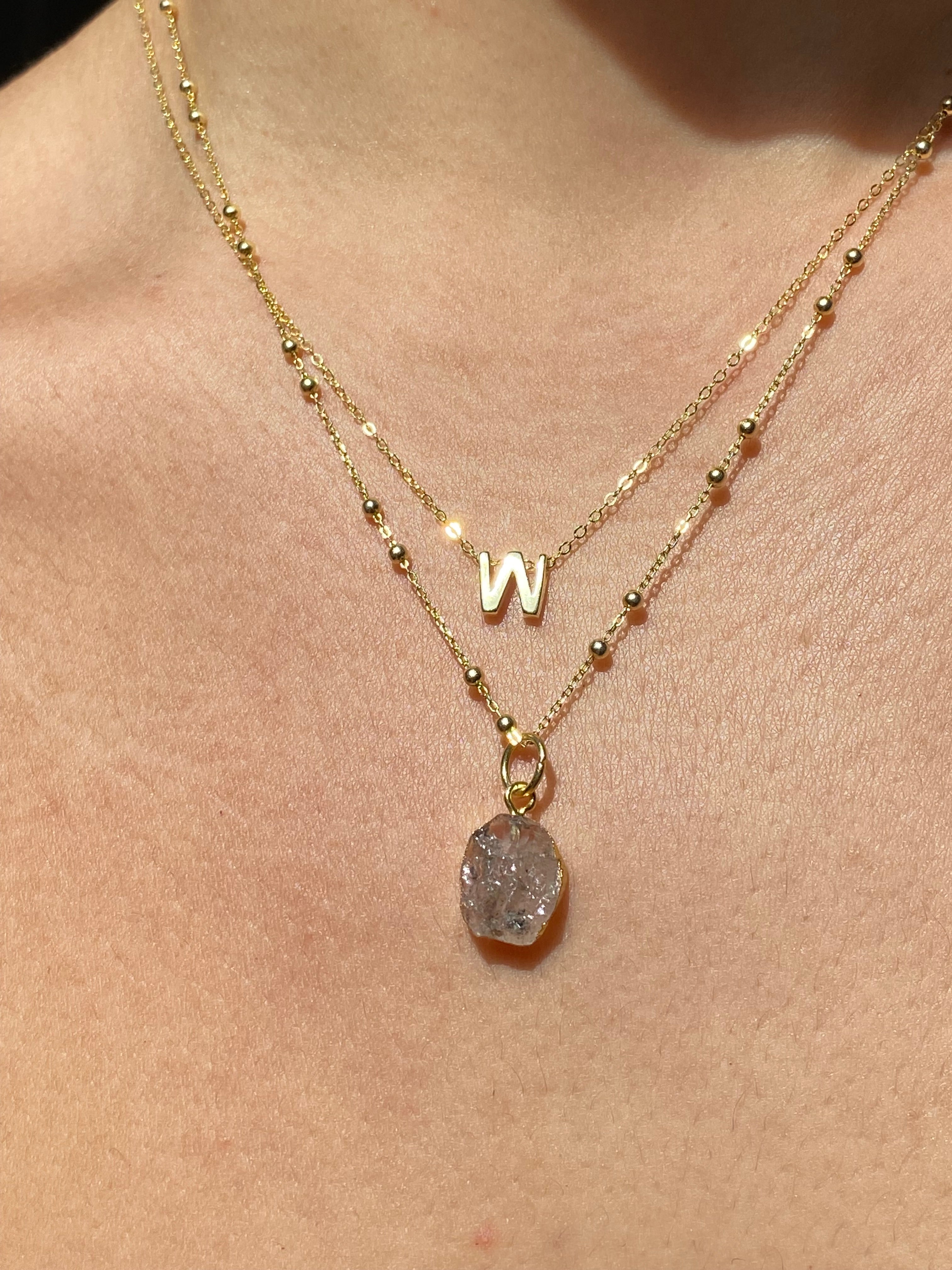 Alphabet + Flat Birthstone Necklace Set - April