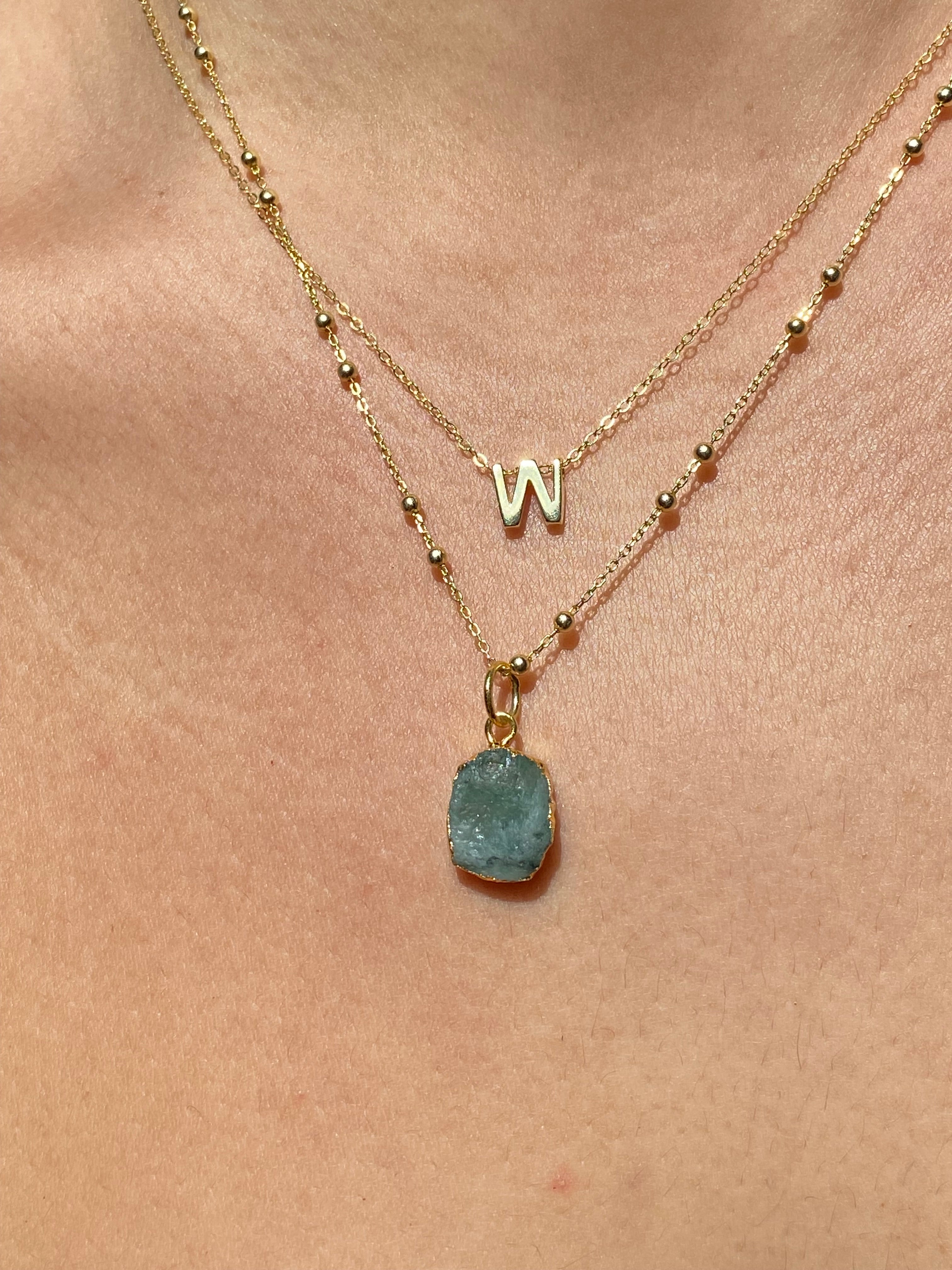 Alphabet + Flat Birthstone Necklace Set - May
