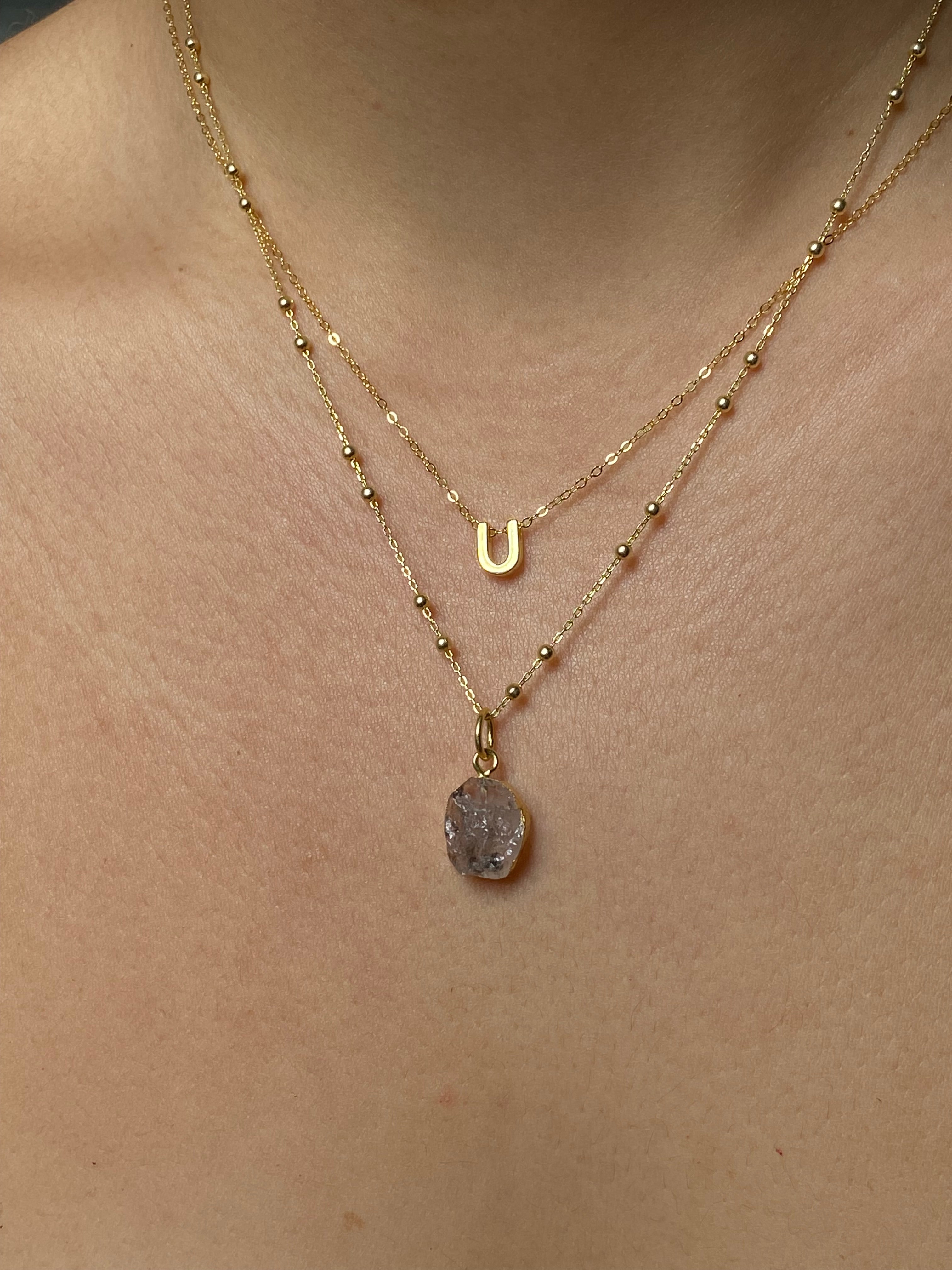 Alphabet + Flat Birthstone Necklace Set - April