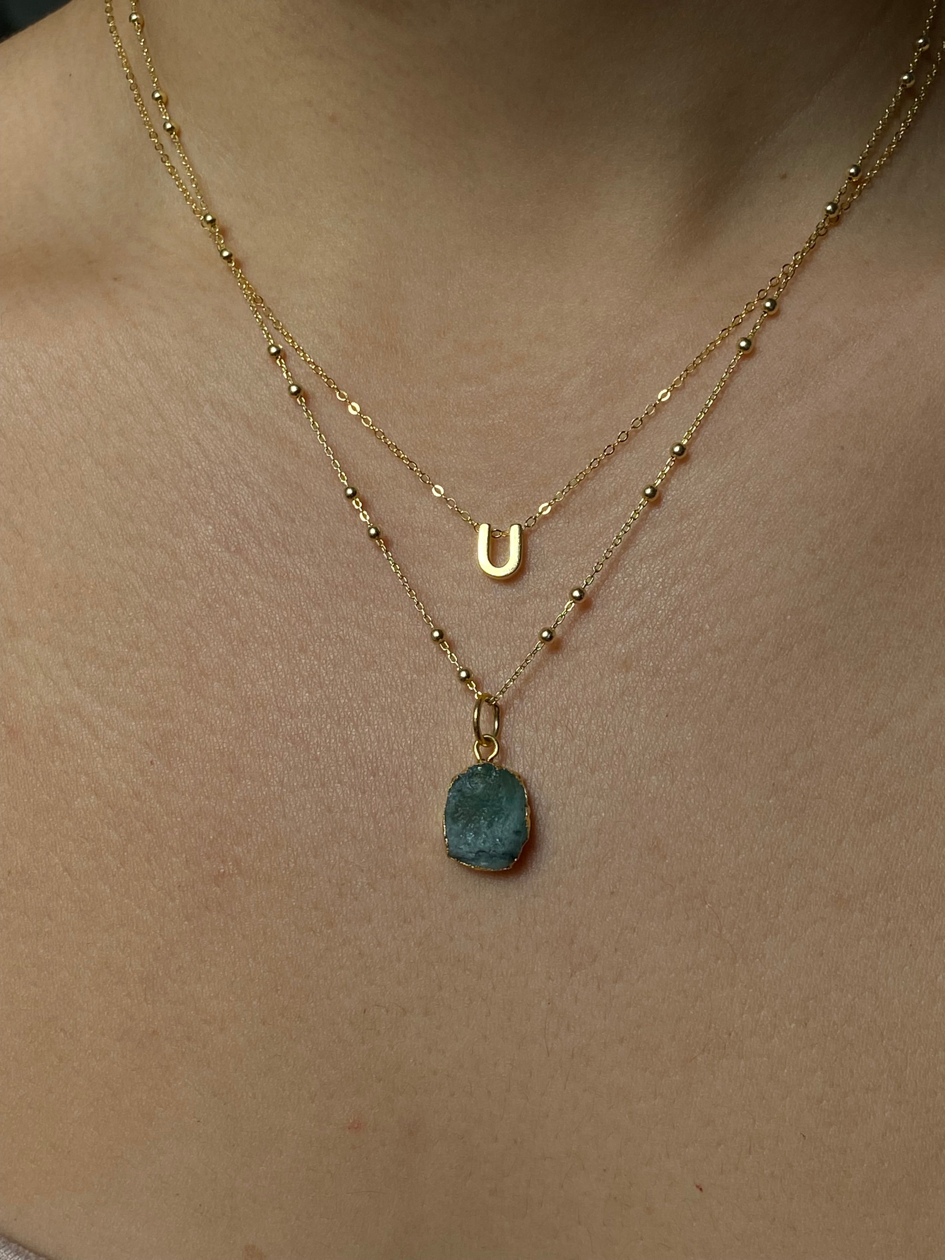 Alphabet + Flat Birthstone Necklace Set - May