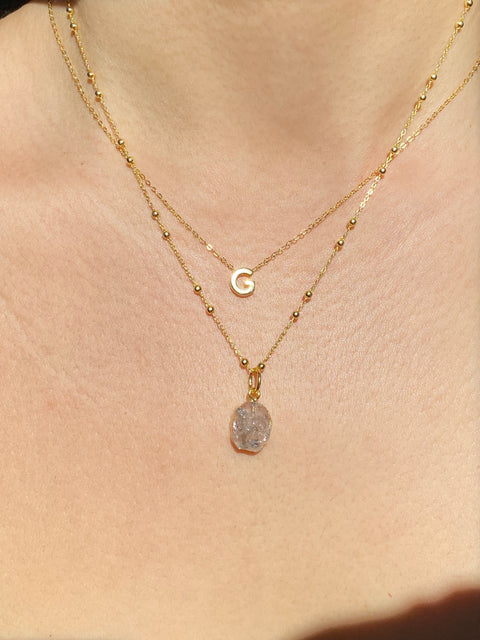 Initial & Herkimer Diamond Necklace Set | April Birthstone