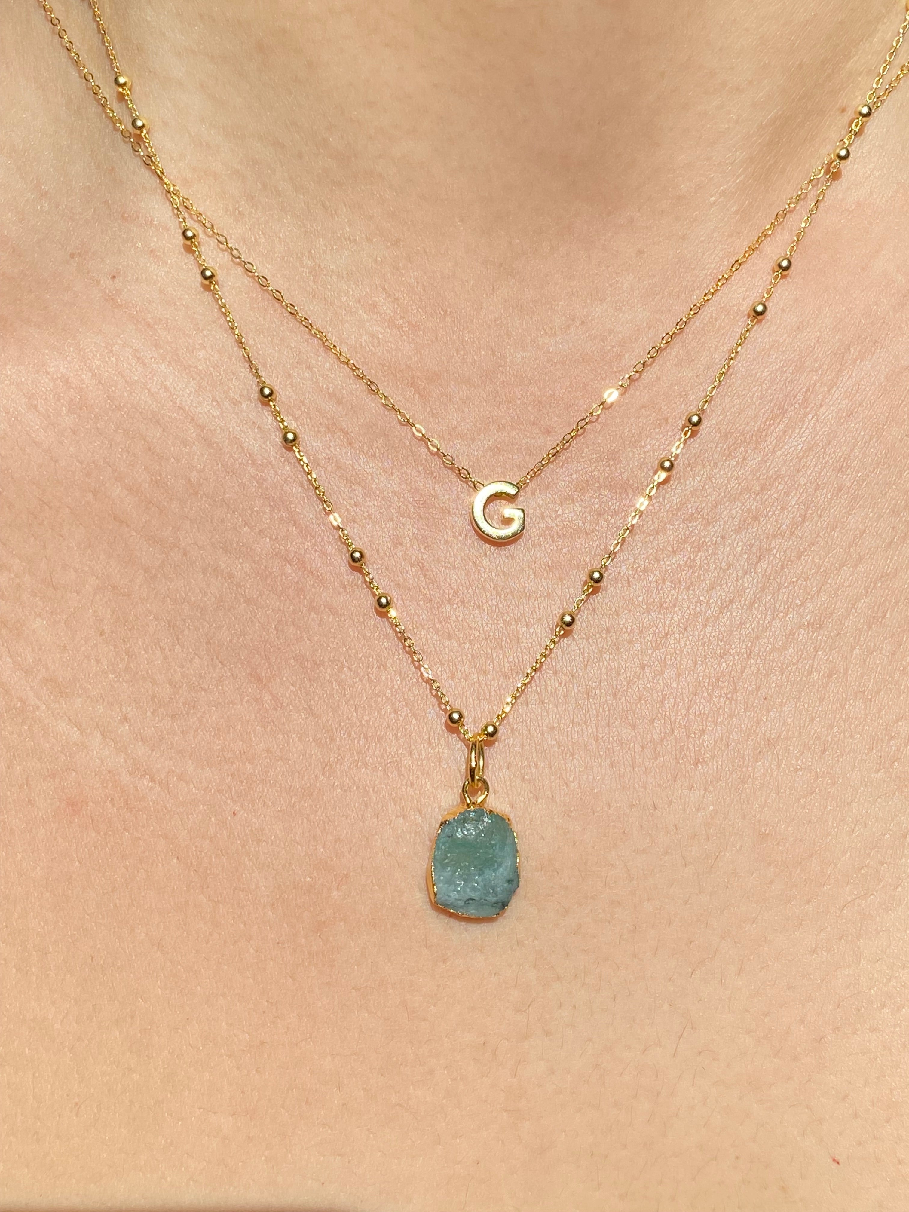 Alphabet + Flat Birthstone Necklace Set - May
