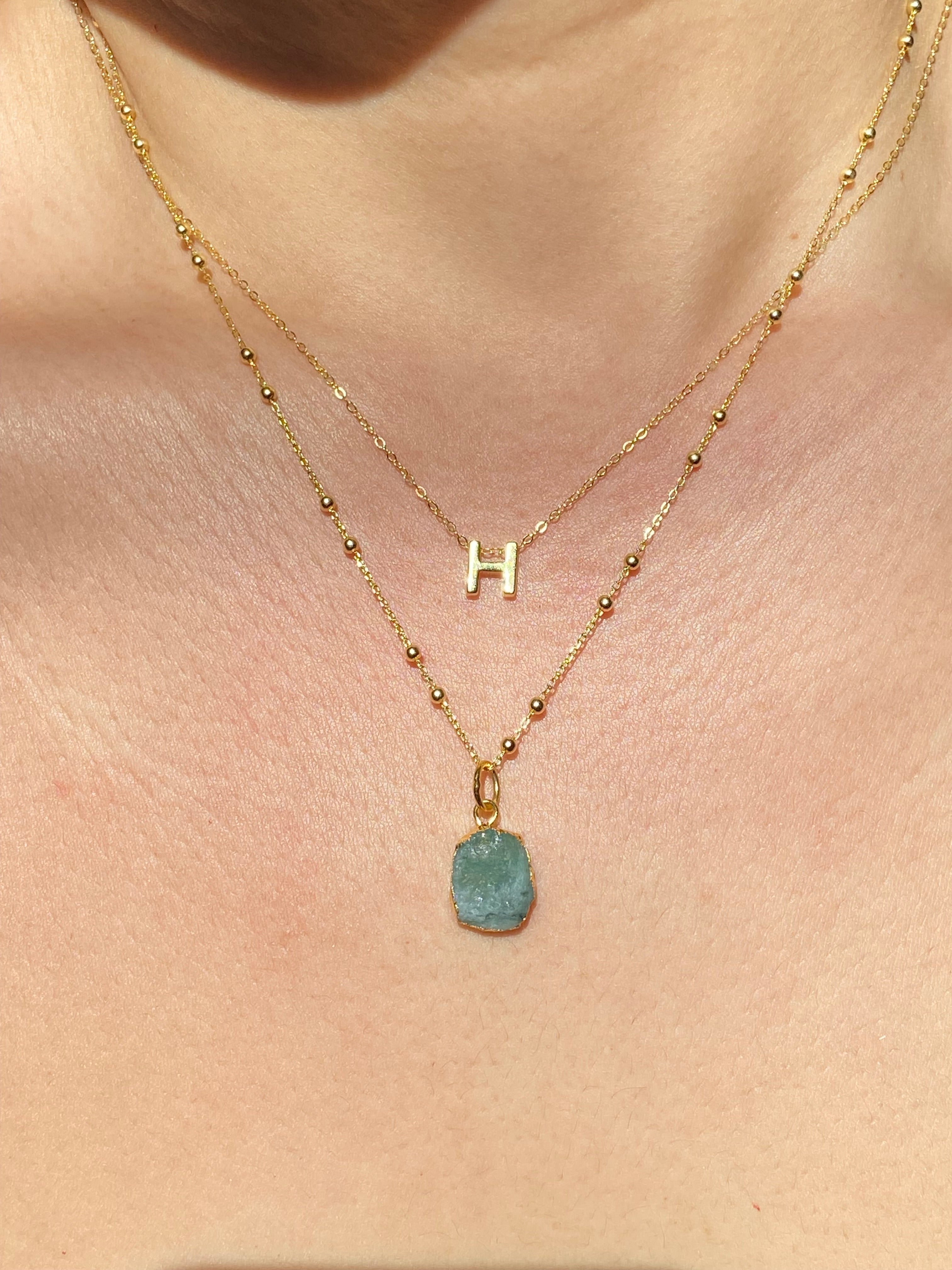 Alphabet + Flat Birthstone Necklace Set - May