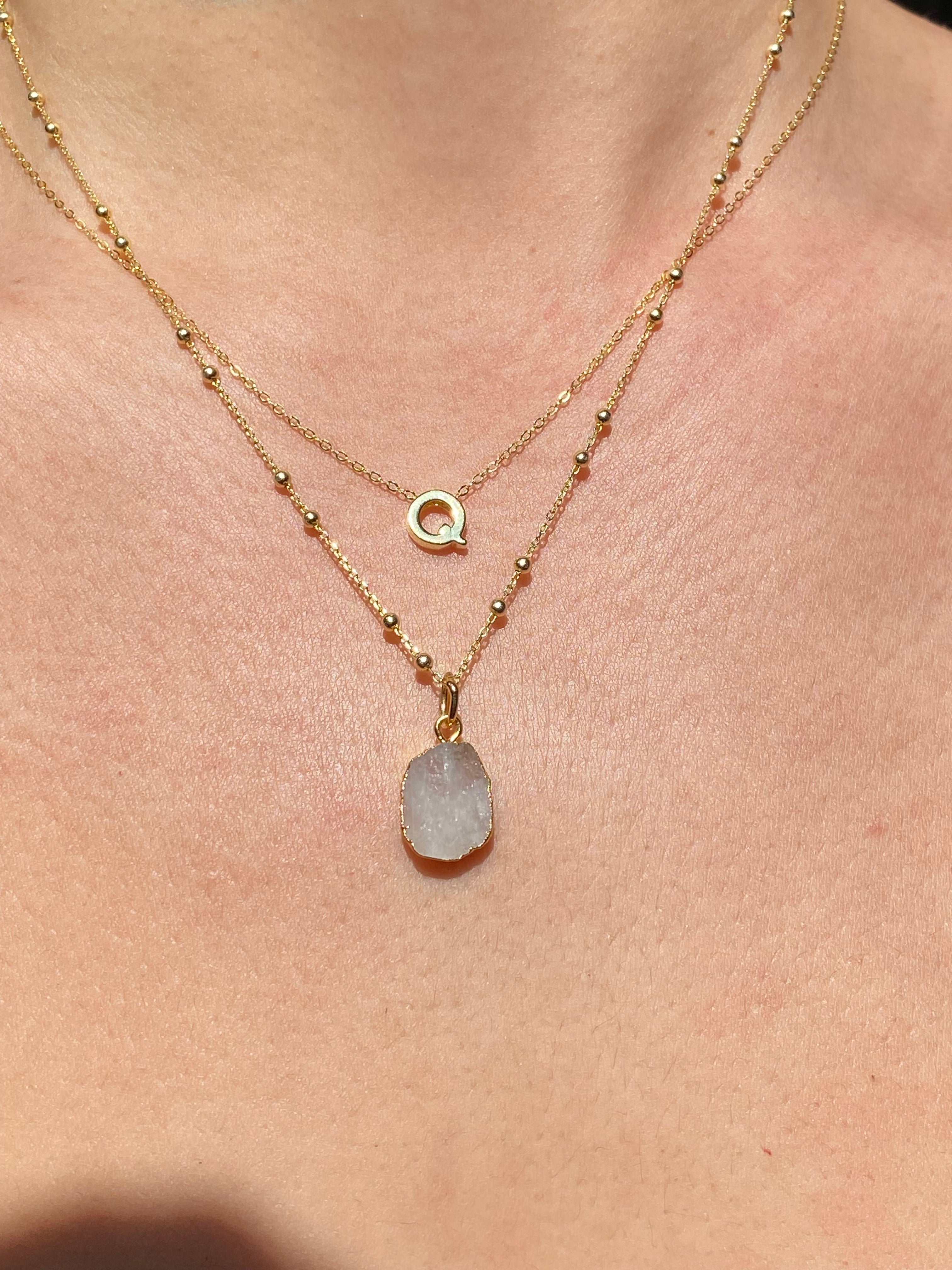 Alphabet + Flat Birthstone Necklace Set - June