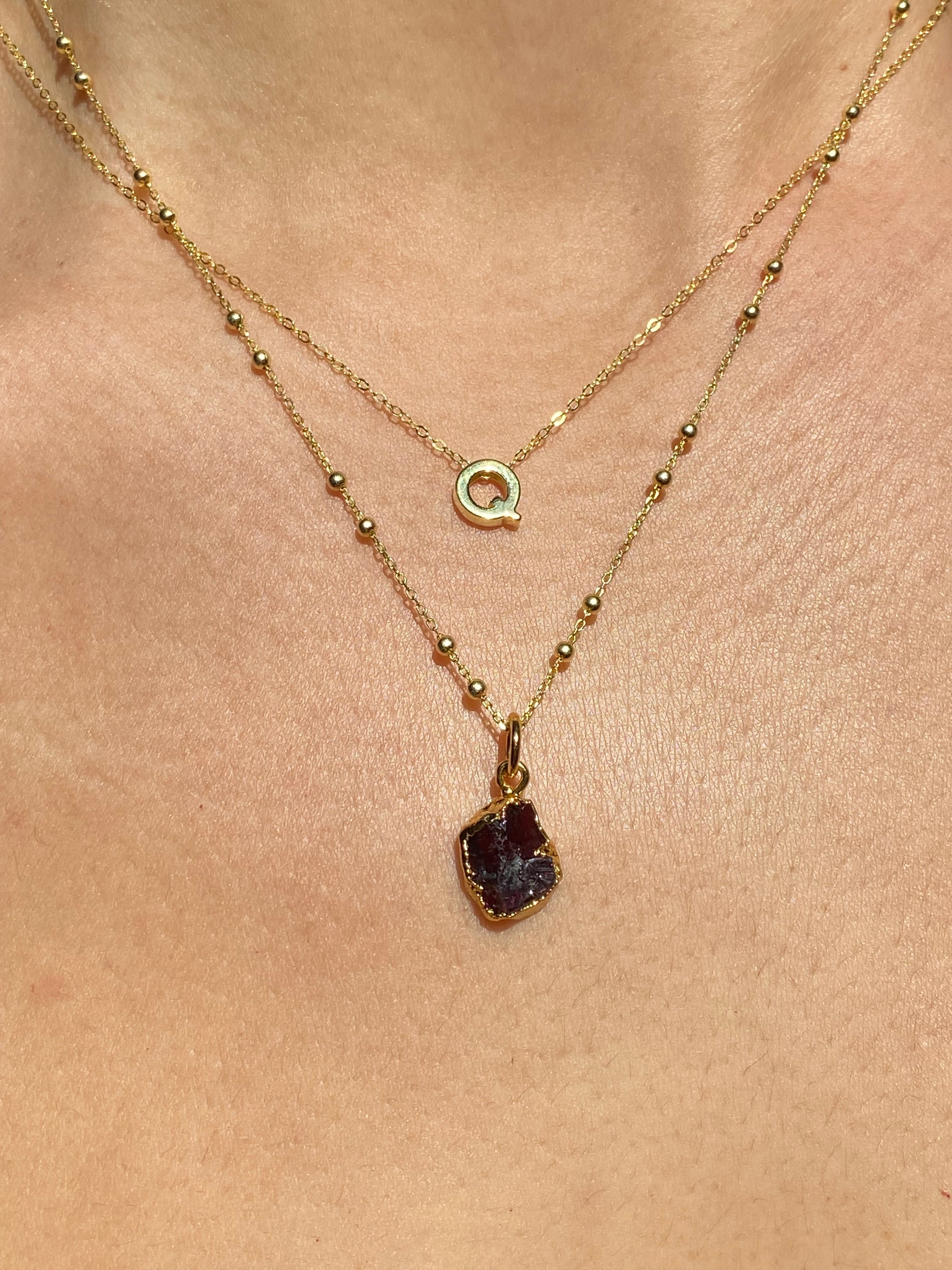 Alphabet + Flat Birthstone Necklace Set - January