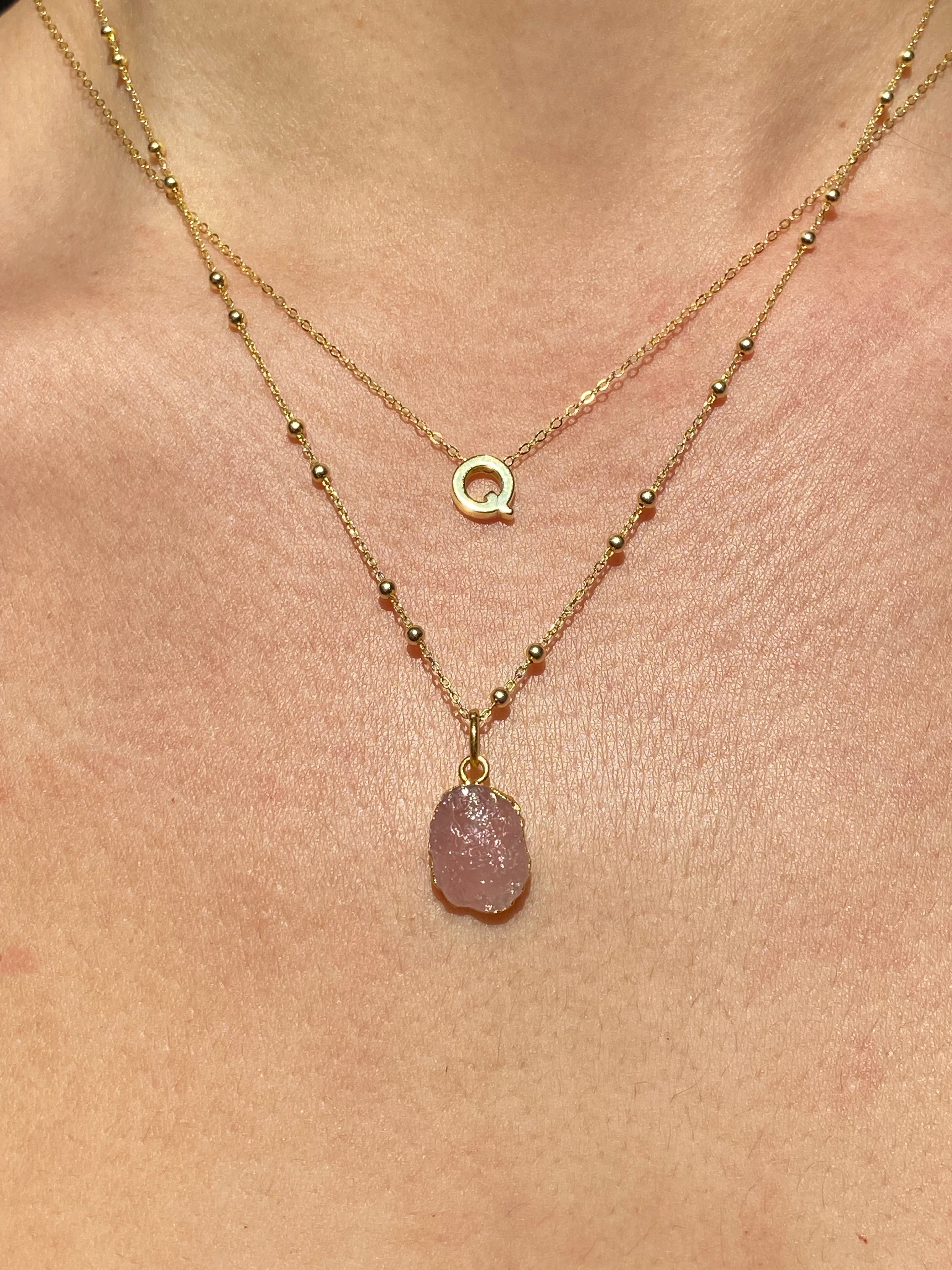 Alphabet + Flat Birthstone Necklace Set - October