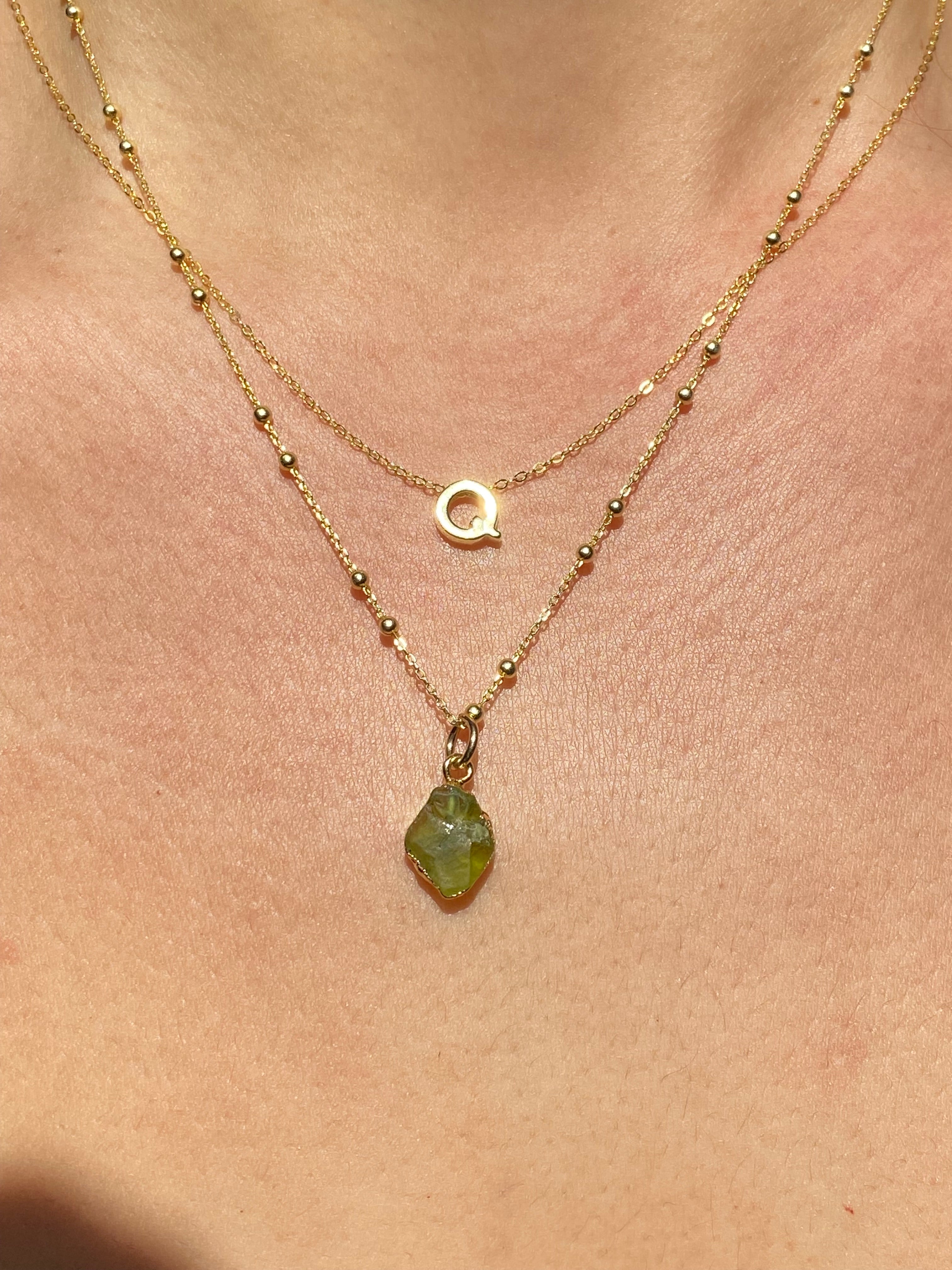 Alphabet + Flat Birthstone Necklace Set - August