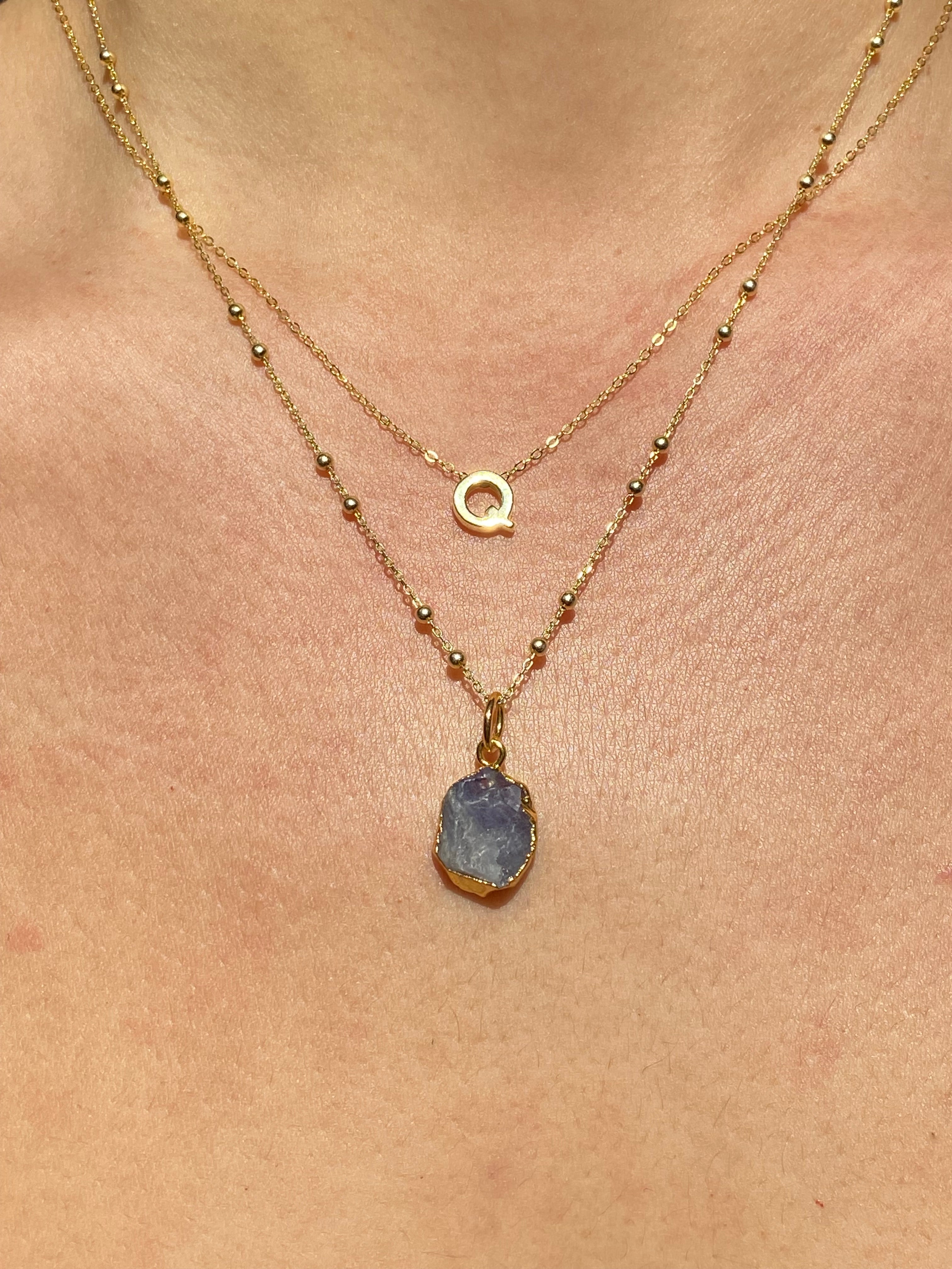Alphabet + Flat Birthstone Necklace Set - December