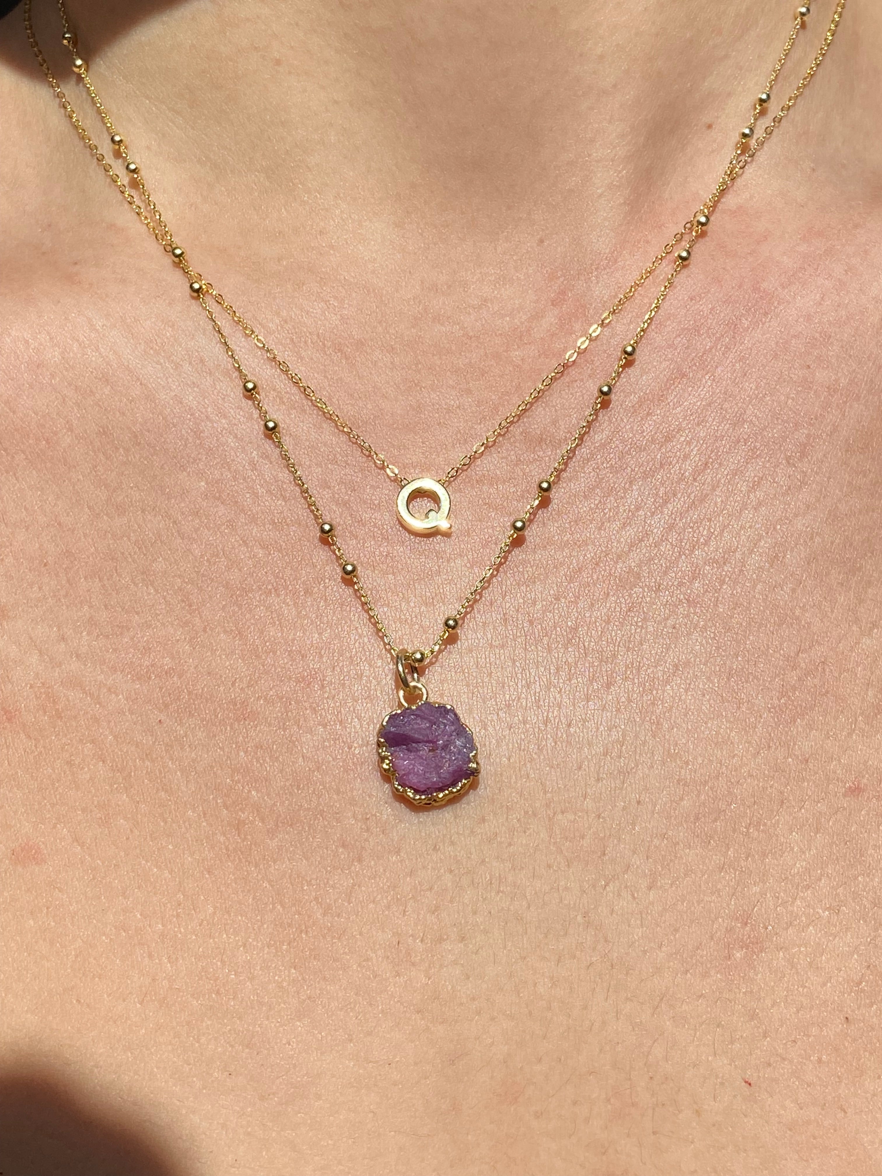 Alphabet + Flat Birthstone Necklace Set - July