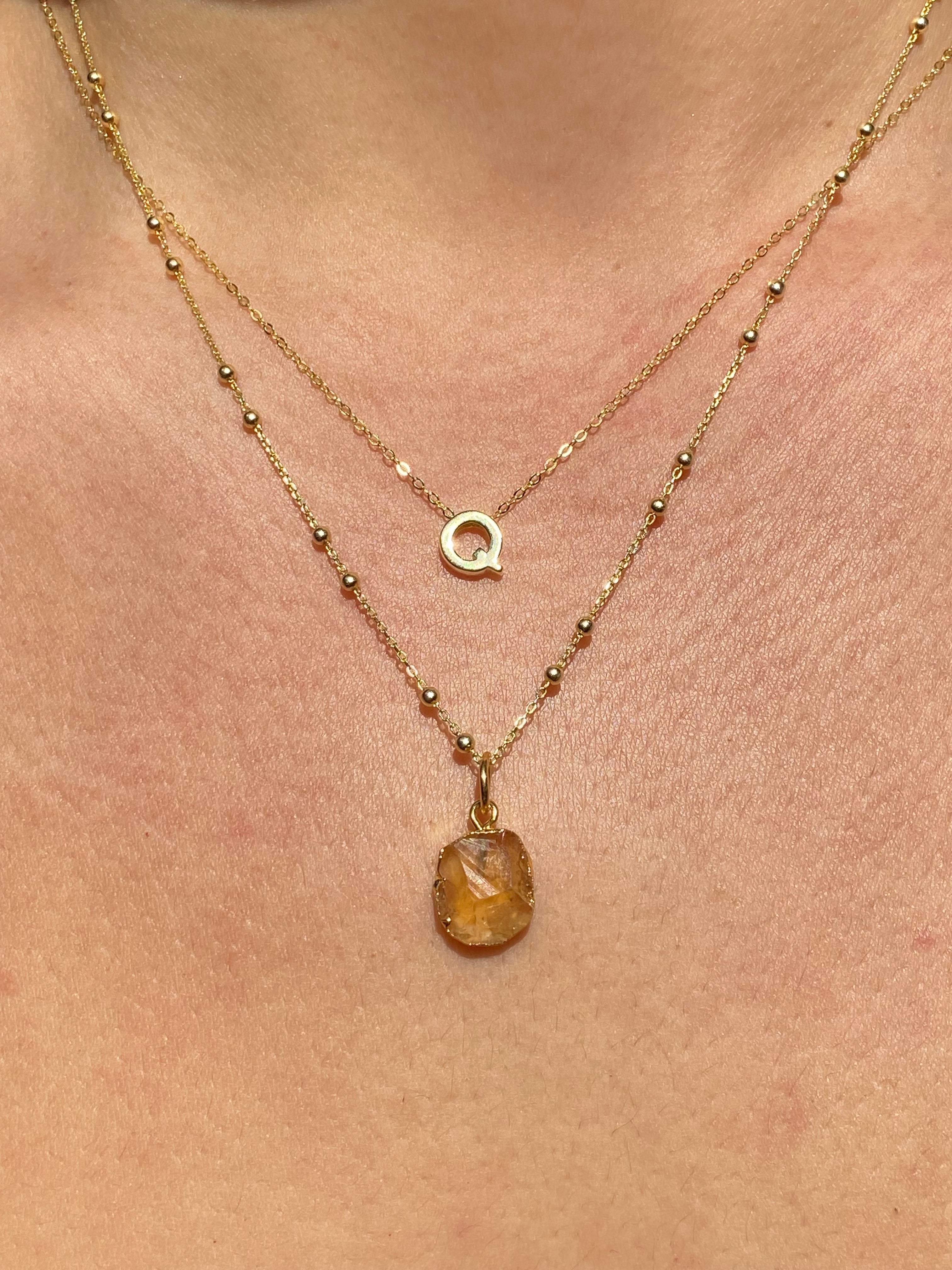 Alphabet + Flat Birthstone Necklace Set - November