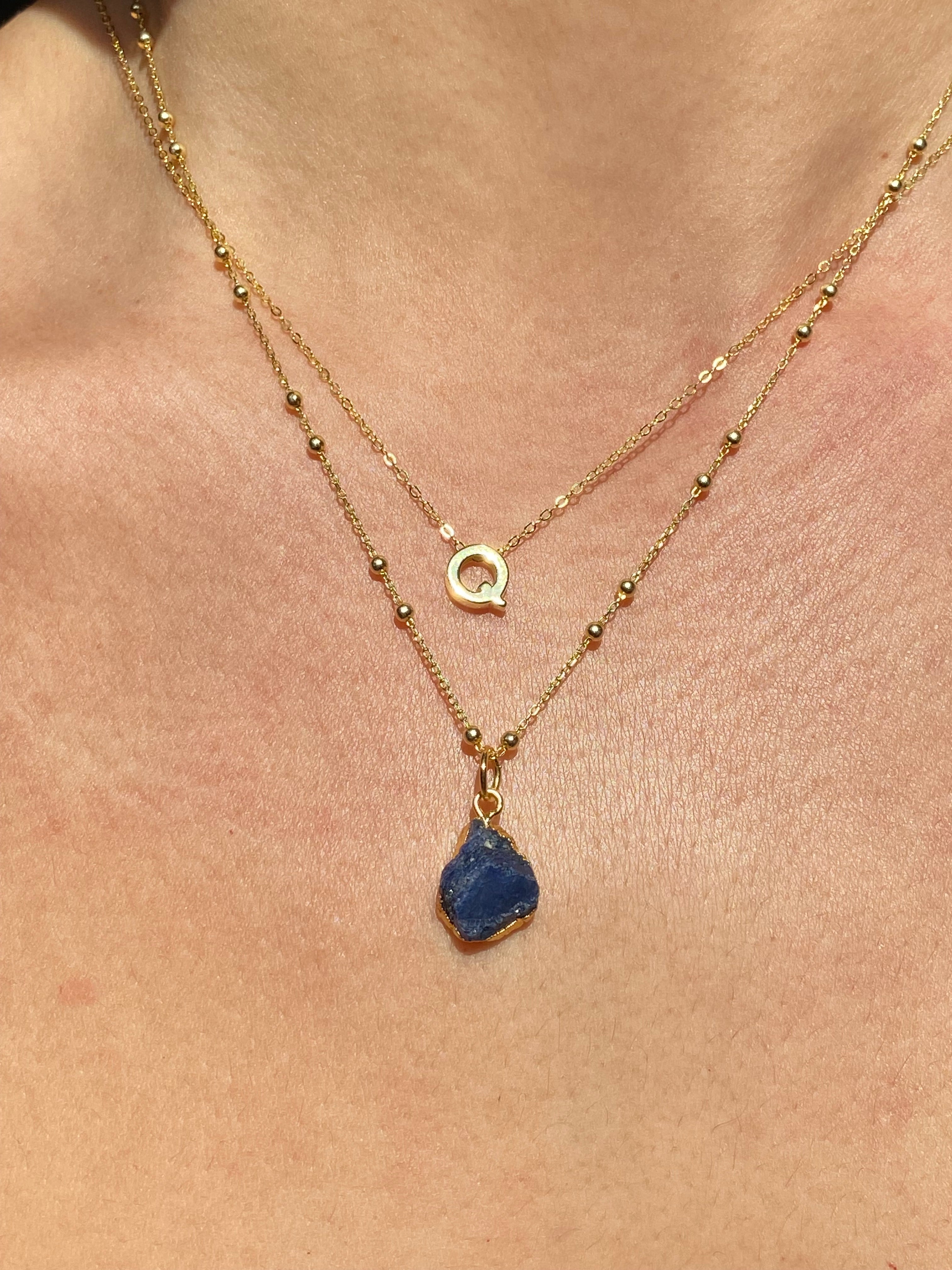 Alphabet + Flat Birthstone Necklace Set - September