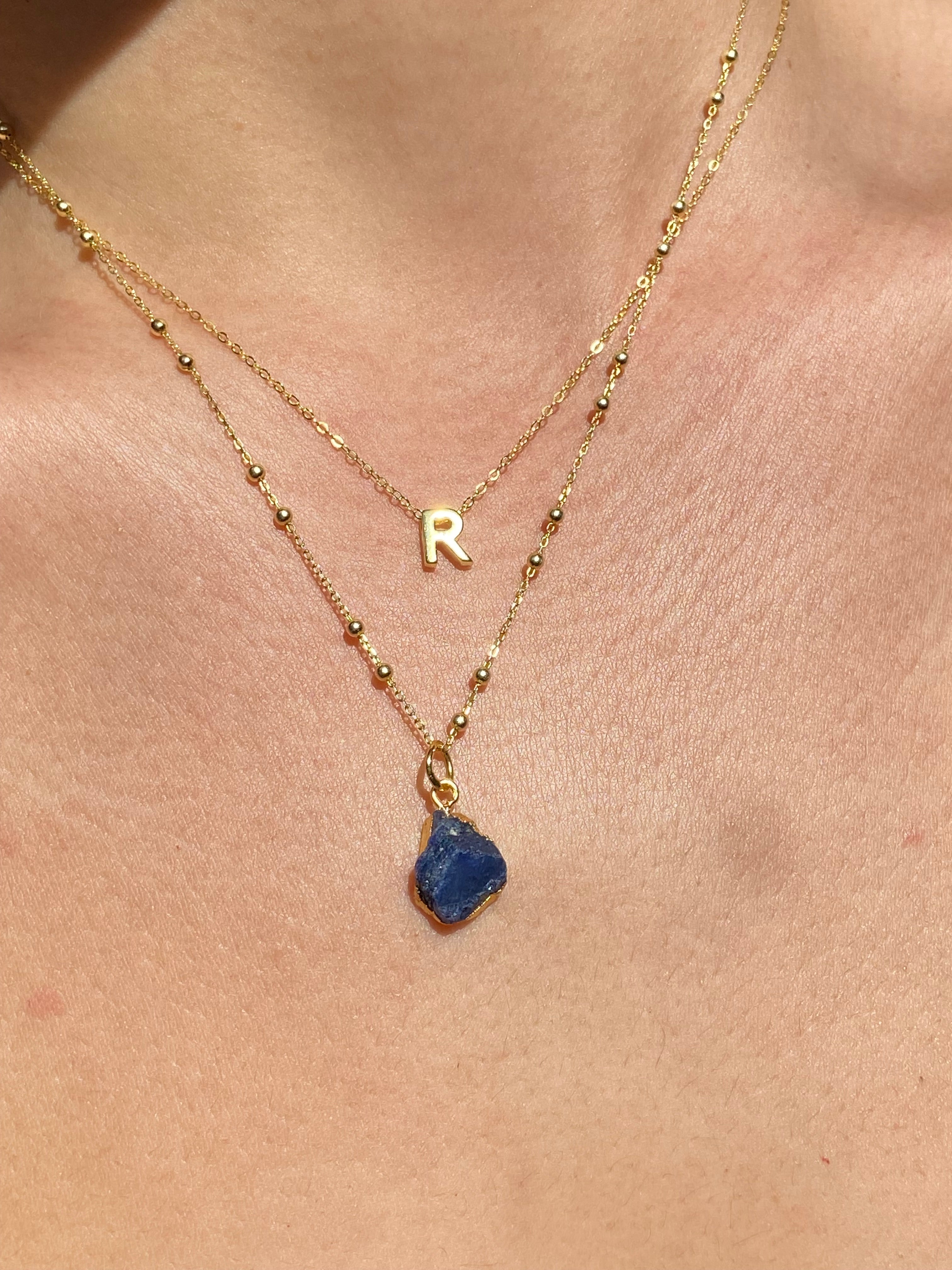 Alphabet + Flat Birthstone Necklace Set - September
