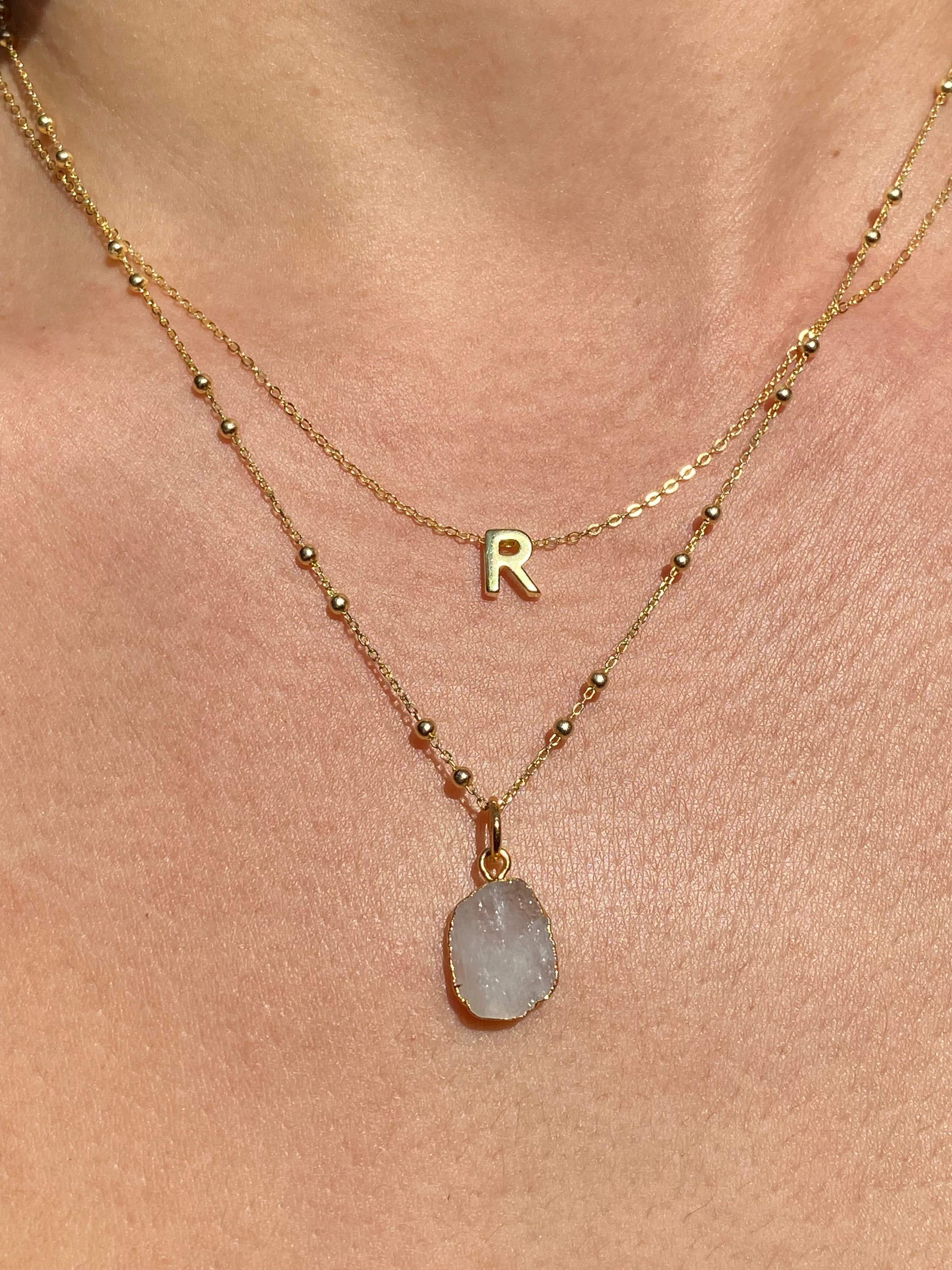 Alphabet + Flat Birthstone Necklace Set - June