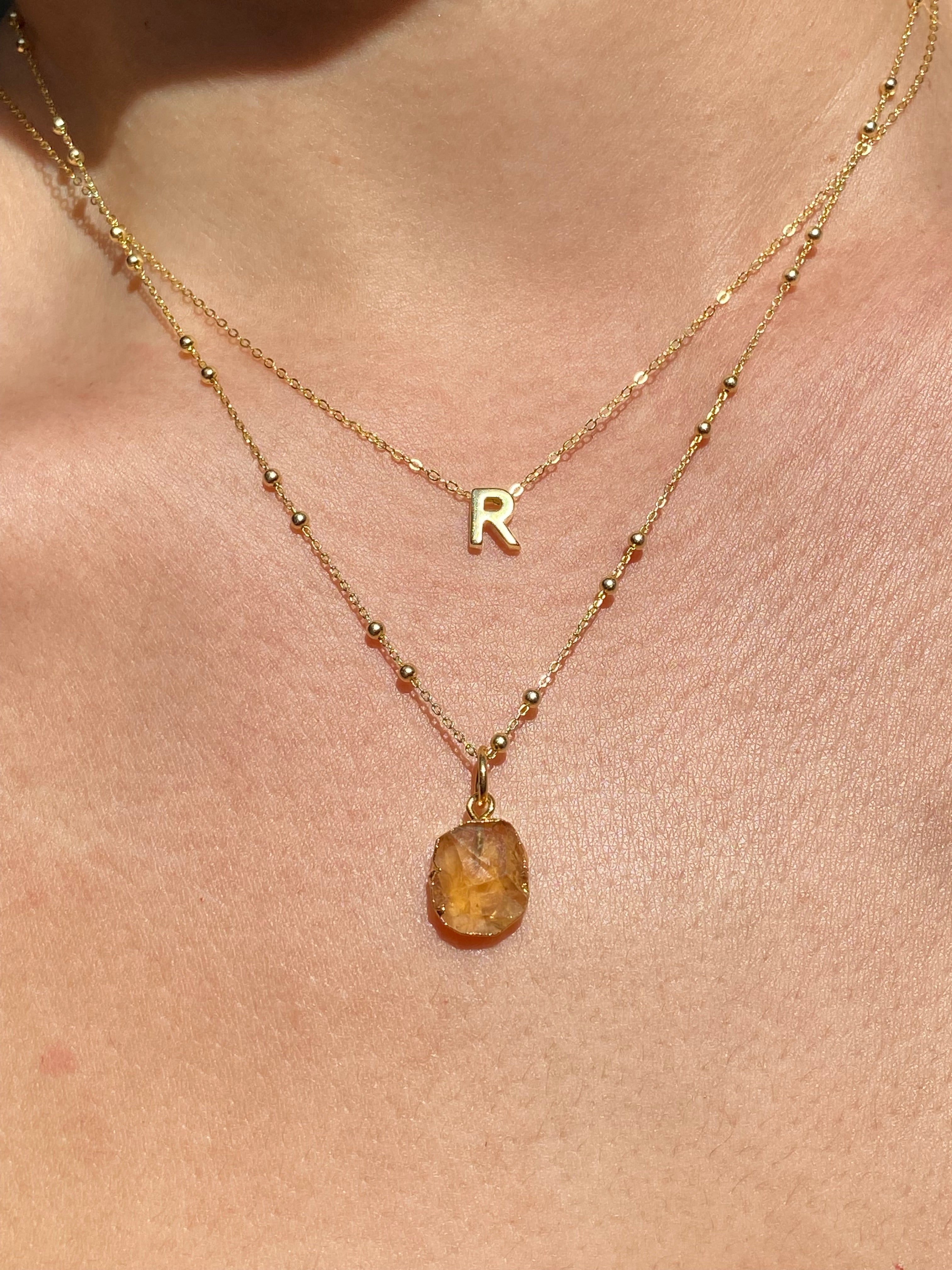 Alphabet + Flat Birthstone Necklace Set - November