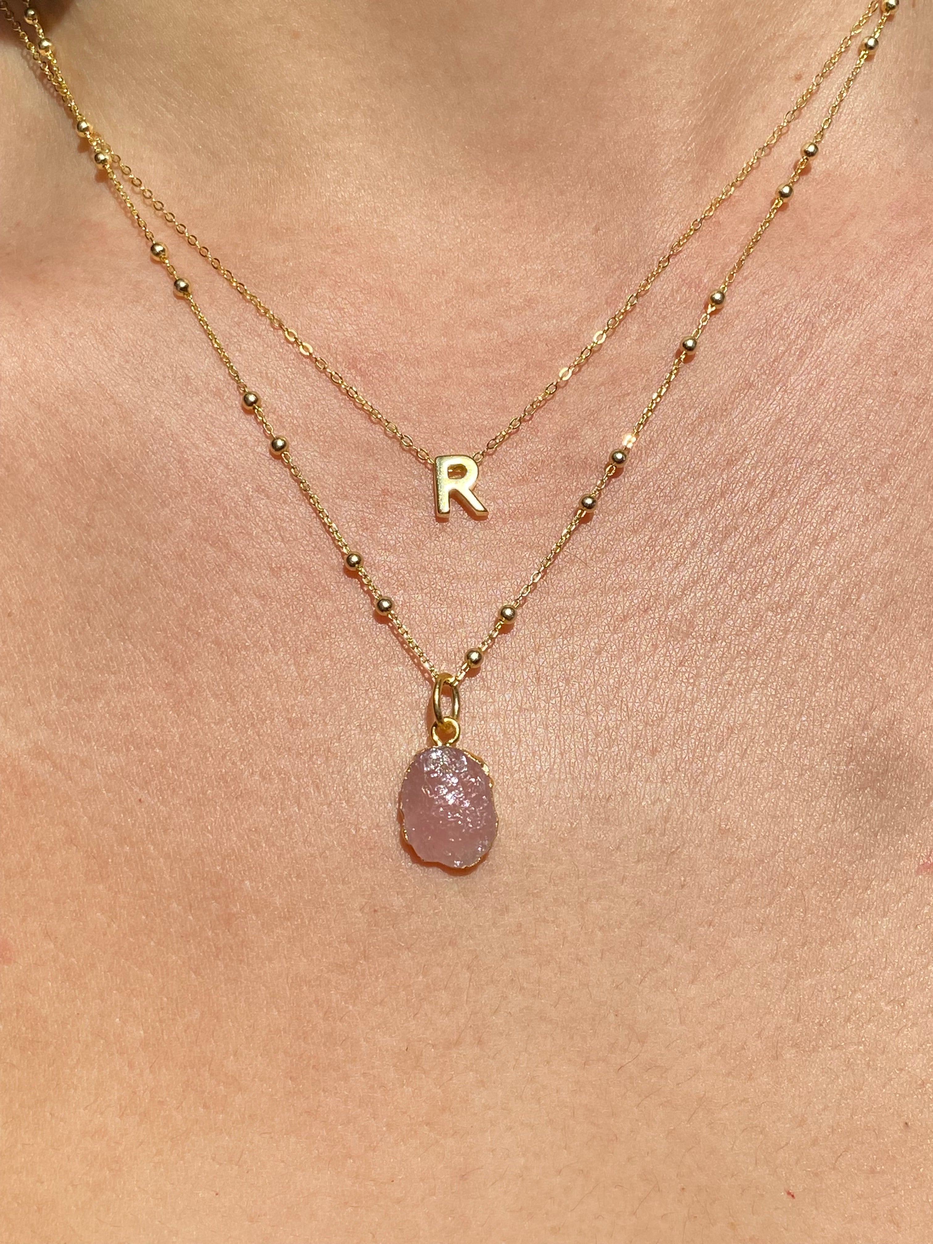 Alphabet + Flat Birthstone Necklace Set - October